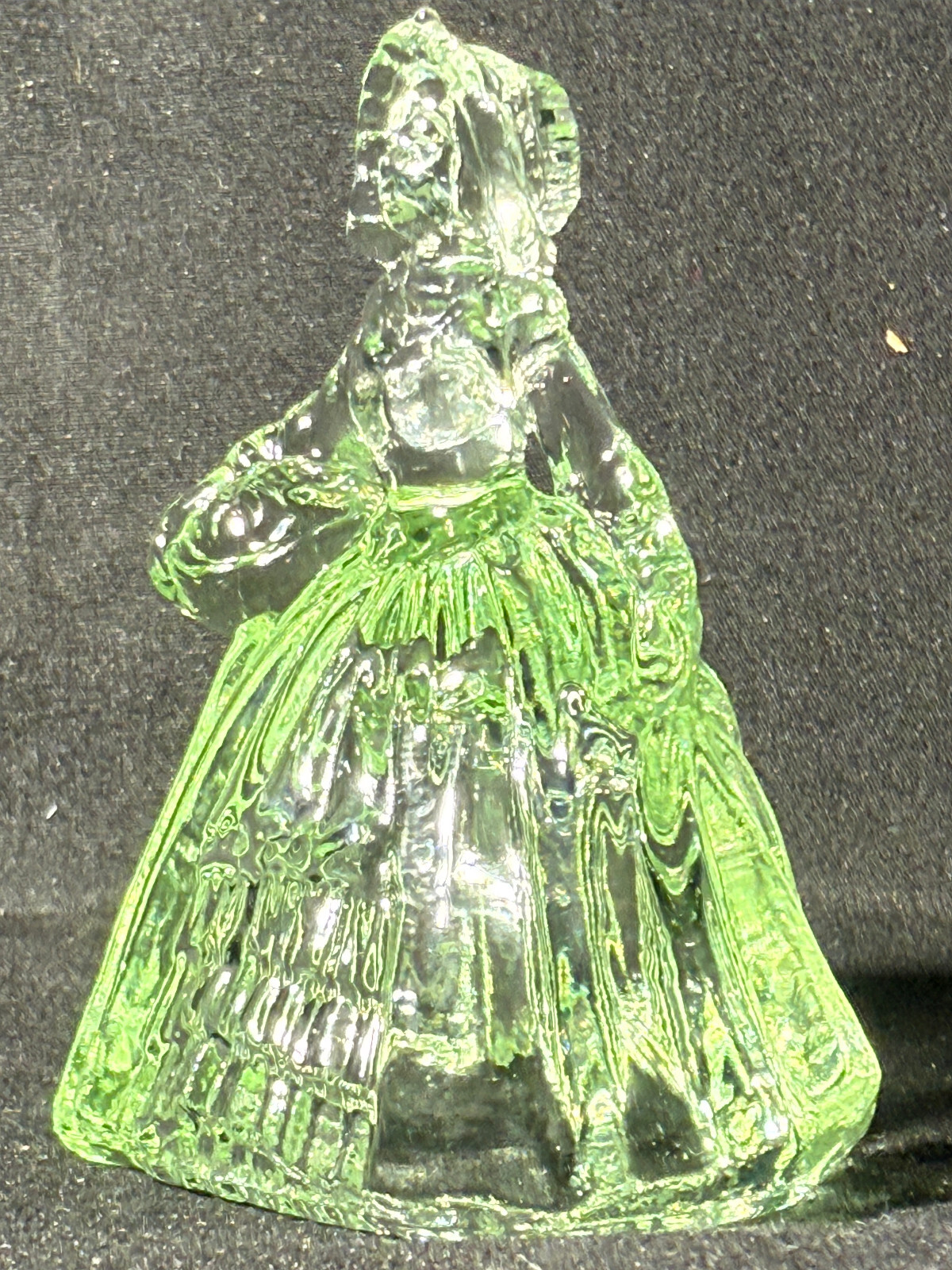 Green Vaseline uranium glass girl doll candy container woman Elizabeth selenium