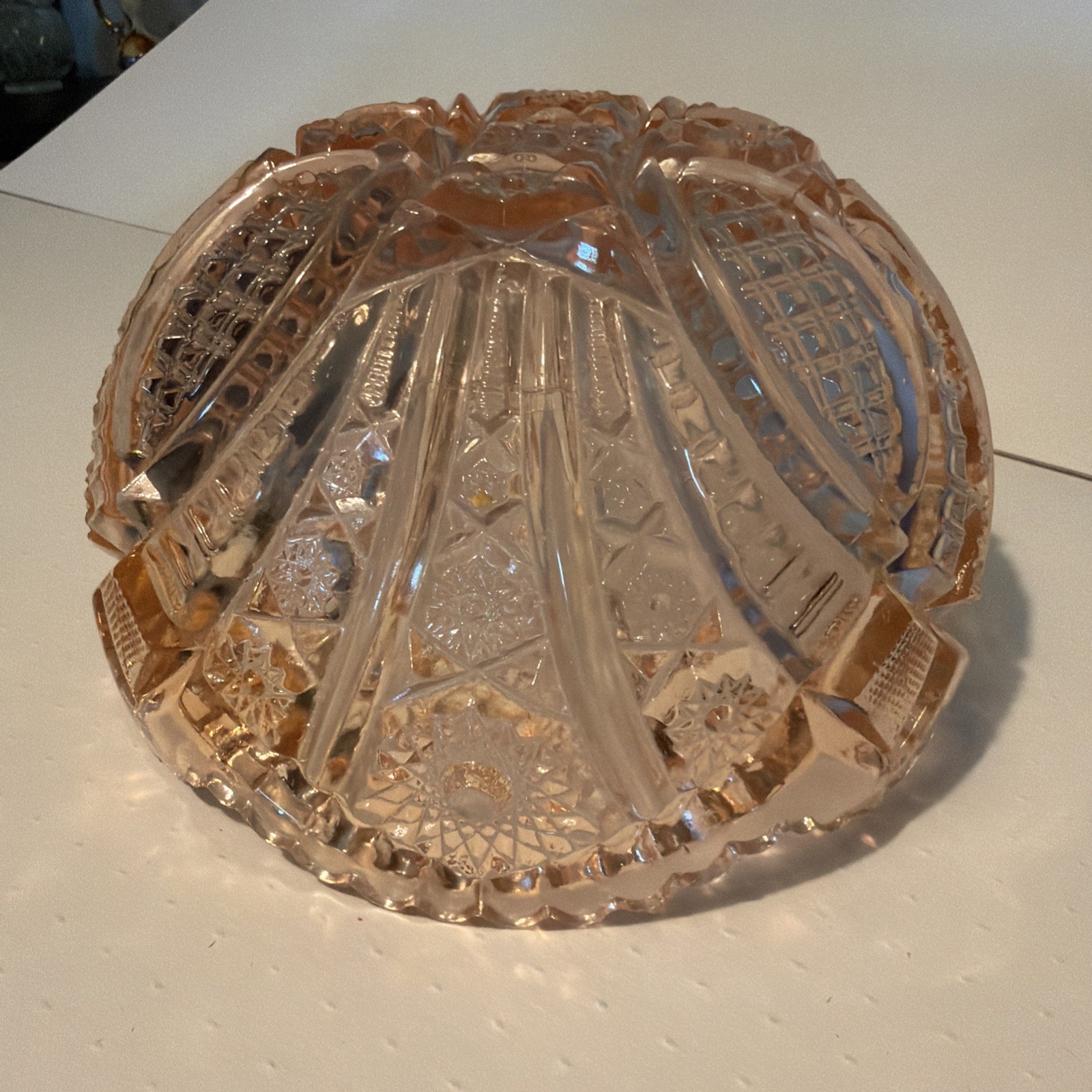VINTAGE L E SMITH PINK IRIDESCENT CARNIVAL GLASS BOWL BEAUTIFUL Excellent Cond