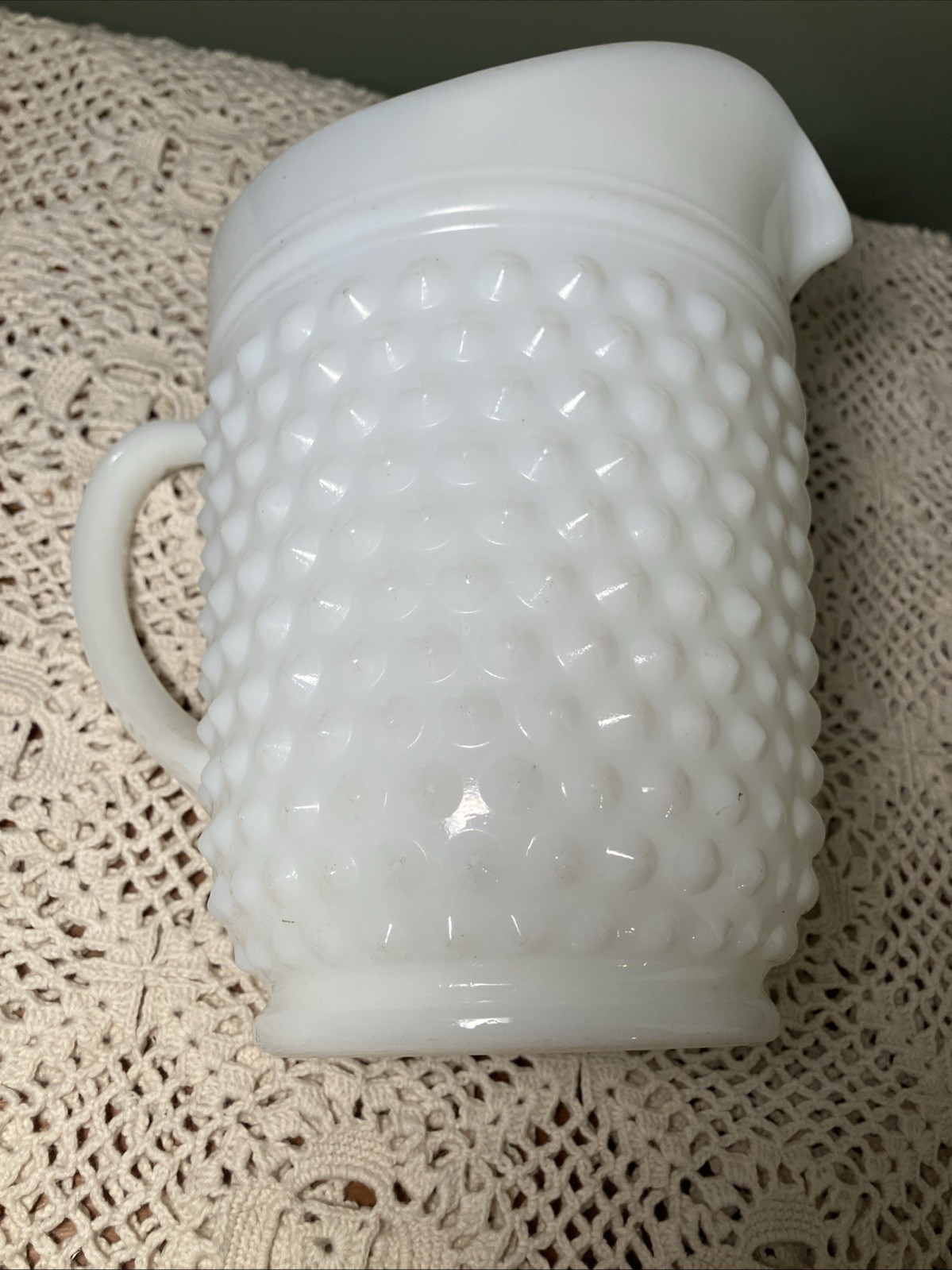 Vintage Hobnail Pitcher White Milk Glass 8” Anchor Hocking Ice Tea Lemonade