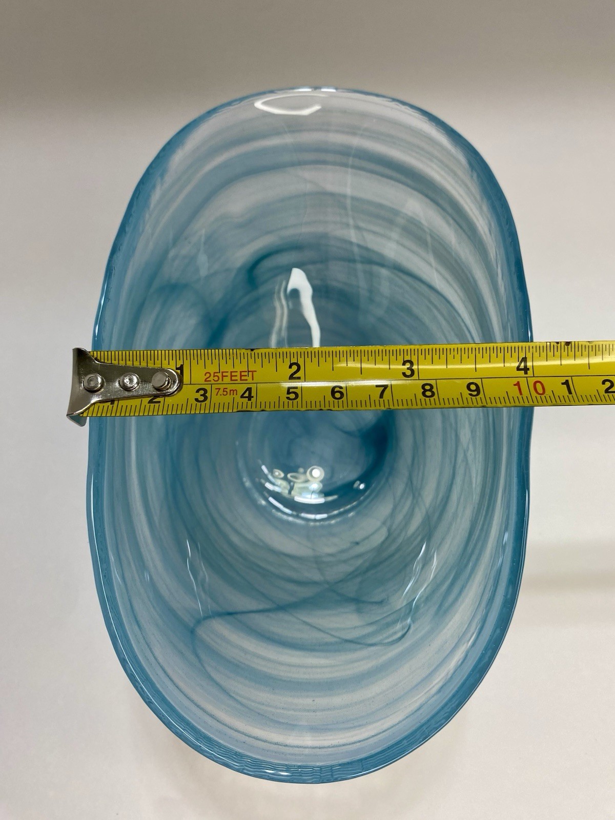 Artistic Accents Blue Swirl Oval Art Folded Glass Serving Or Decor Bowl Turkey