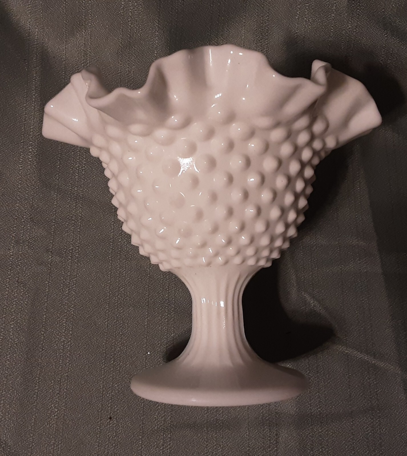 Vintage Fenton? Hobnail Milk Glass Depression Glass Crimped Compote/candy Dish