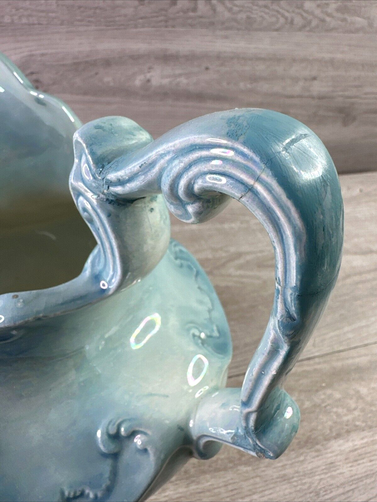 Vintage Arnel’s Blue Pearl Ceramic 10″ Pitcher & 15.5″ Oval Basin Set