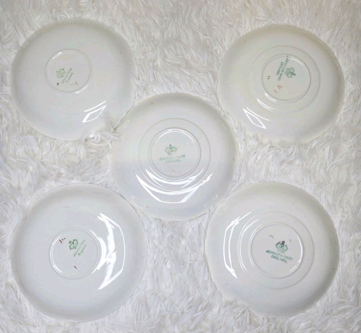 Set of 5 Vintage Johnson Bros England JB17 saucer plates rust blue floral gold