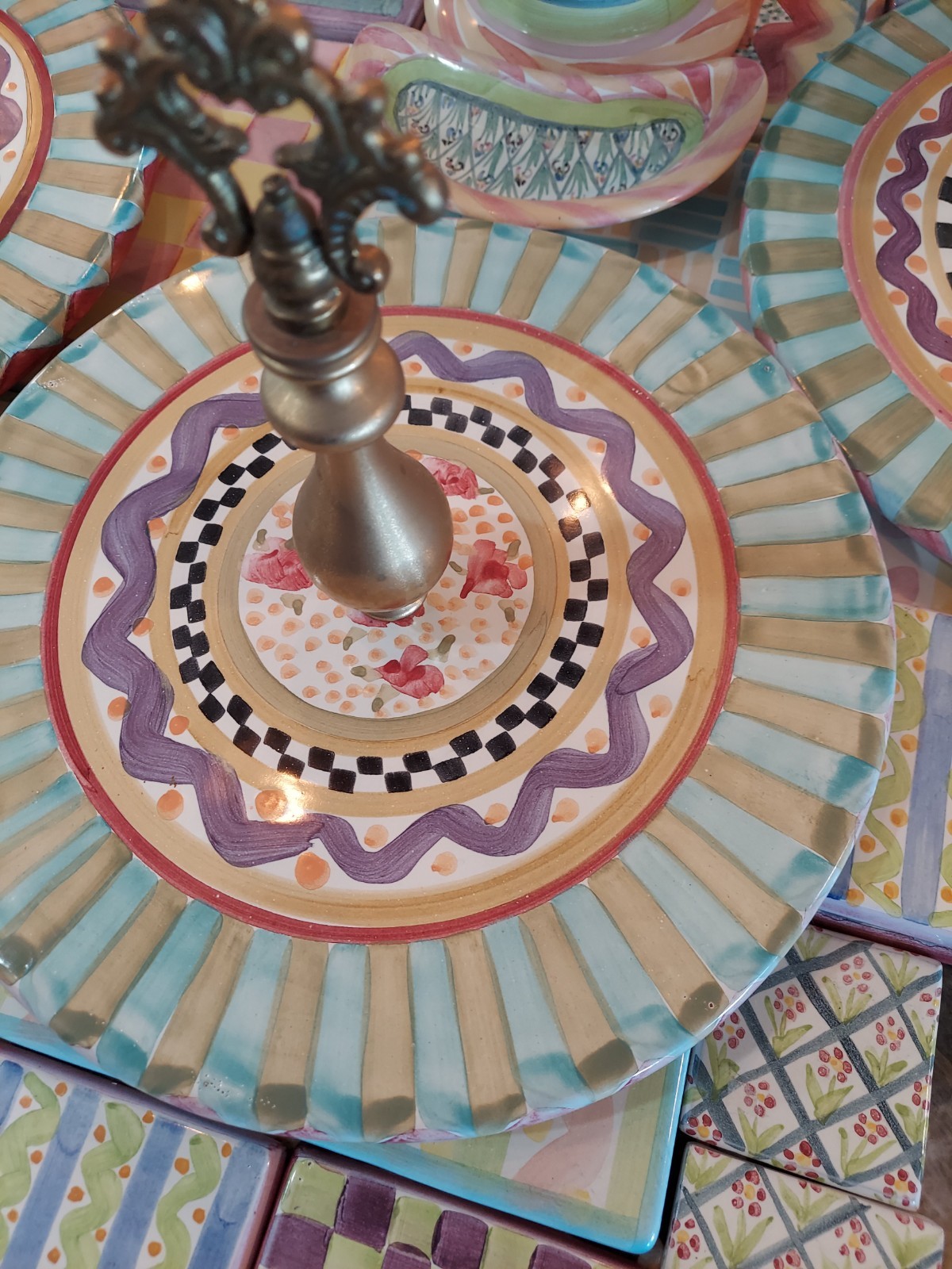 MacKenzie-Childs Odd Fellows Ceramic Cheese Board With Courtly Check