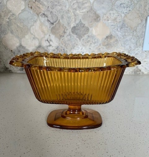 FTDA 1981 Retangular Vintage Pedestal Dish Carnival Glass 7″L x 5″W x 4.5″H