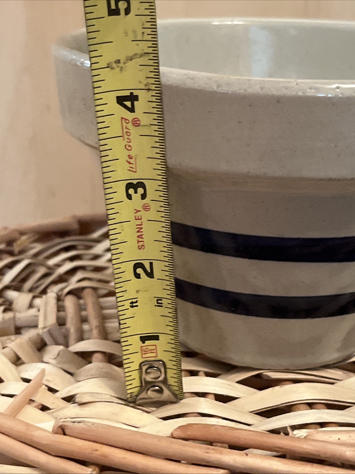 Vintage RRP Co Mixing 6” BOWL Roseville Ohio USA Blue Stripe Stoneware Pottery