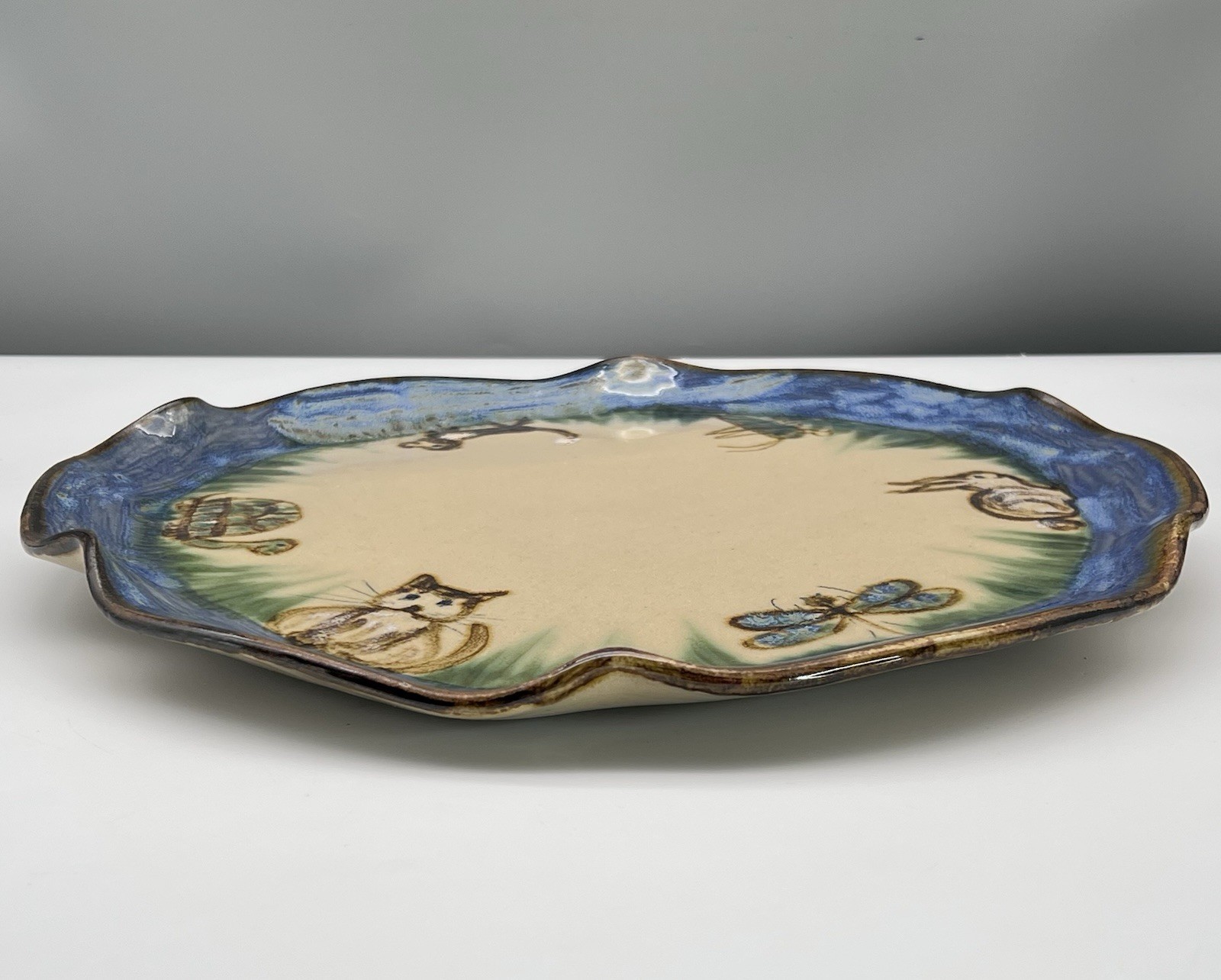 Janet Resnik HUGE 15.25″ LAZY SUSAN PLATTER Country Animals STUDIO ART POTTERY