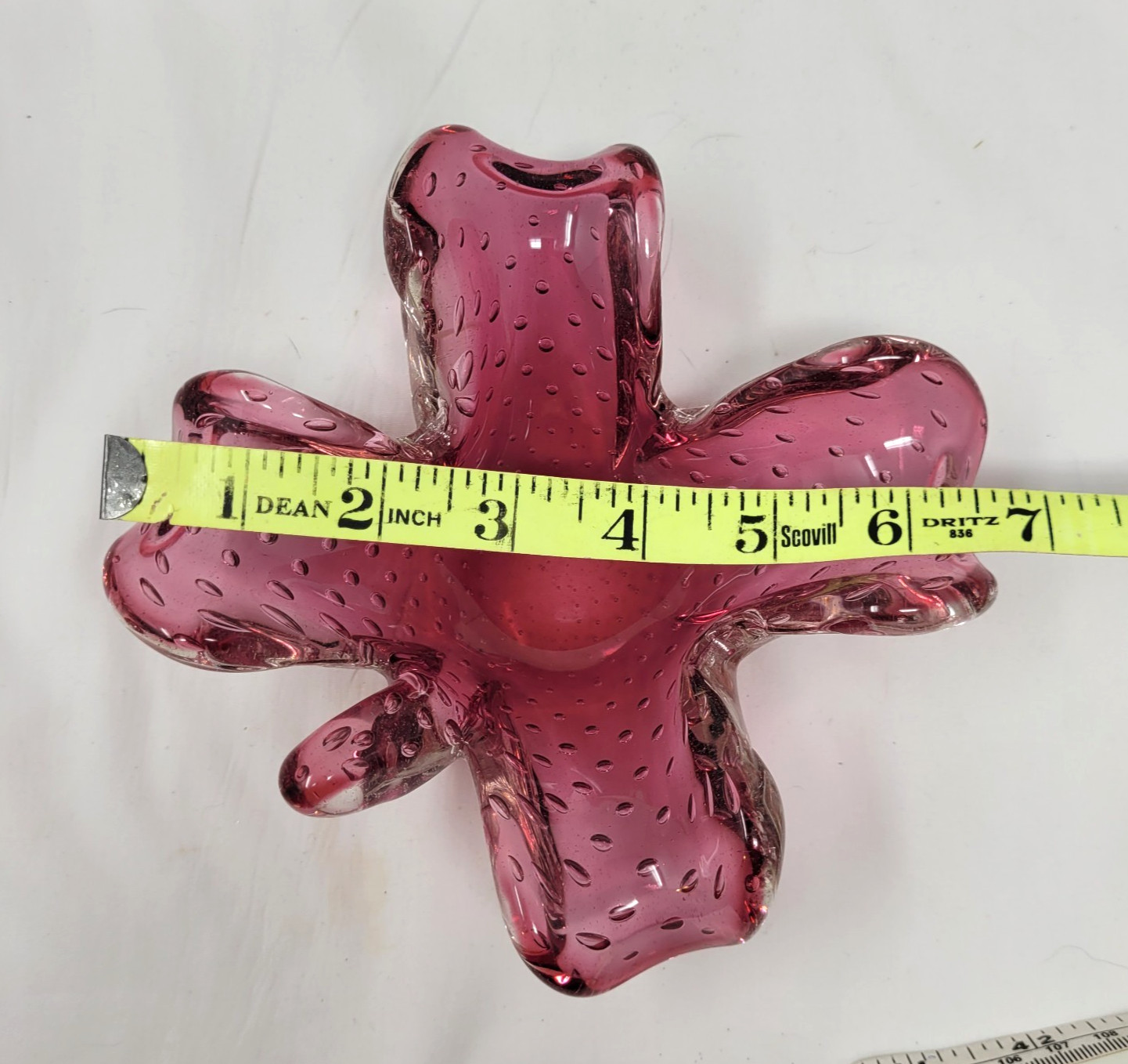 Vintage Mirano Bubble Dish 7″ Dark Pink Hand Blown Bulli Cante circa 1960 1970