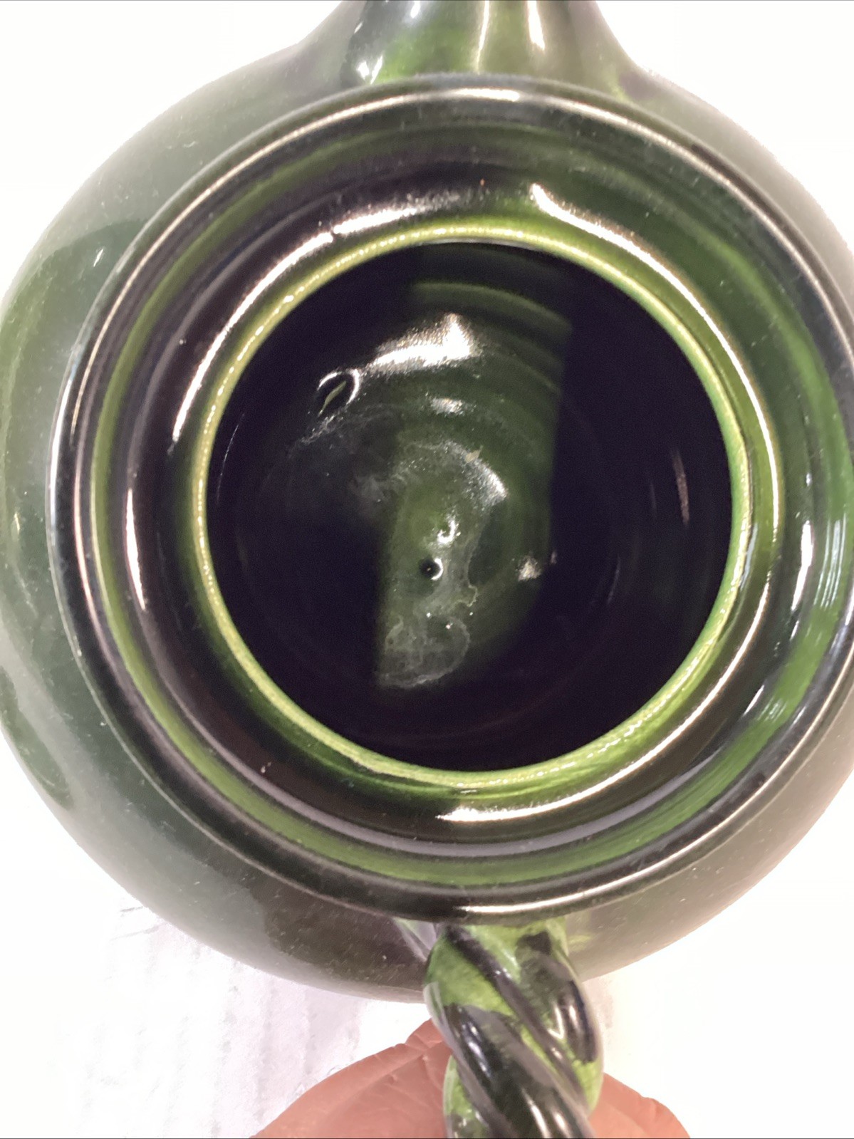 Hand Painted Dark Green Pottery Teapot With Lid