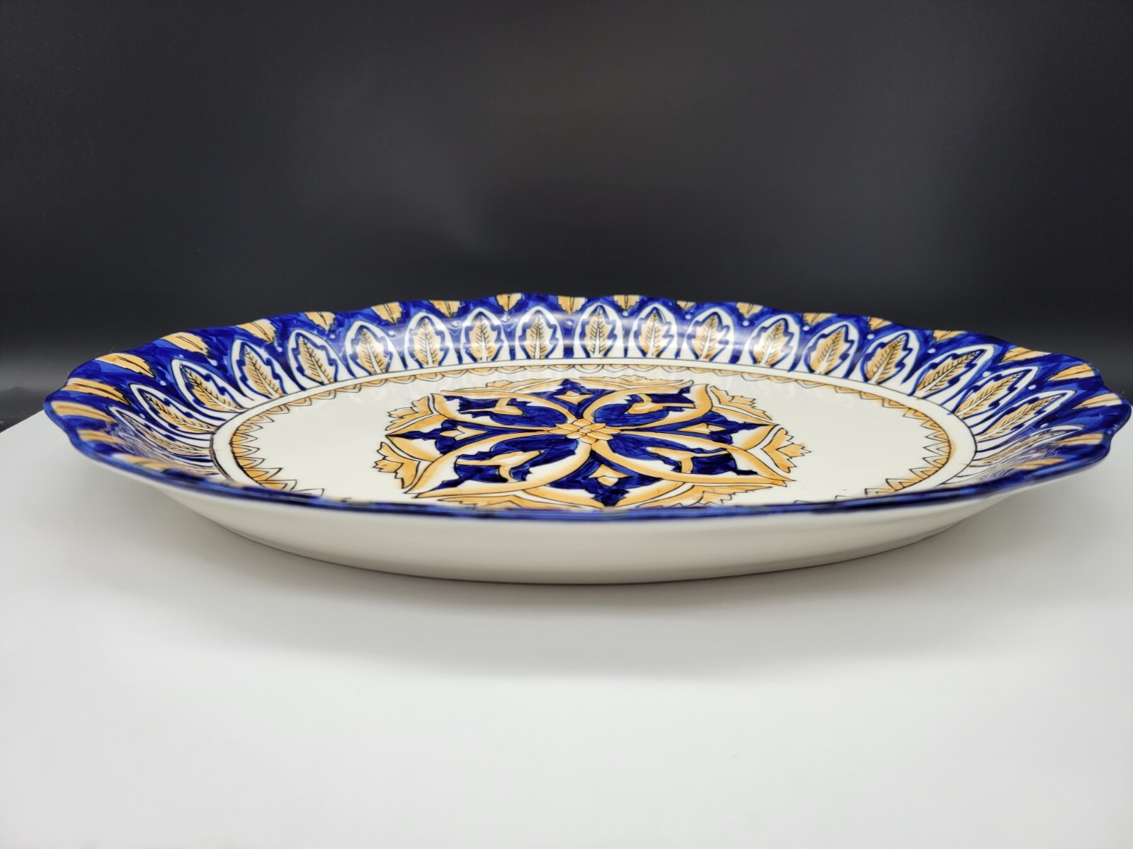 I. Godinger Italian Platter Scalloped Oval Cobalt Blue and Yellow 11.5″