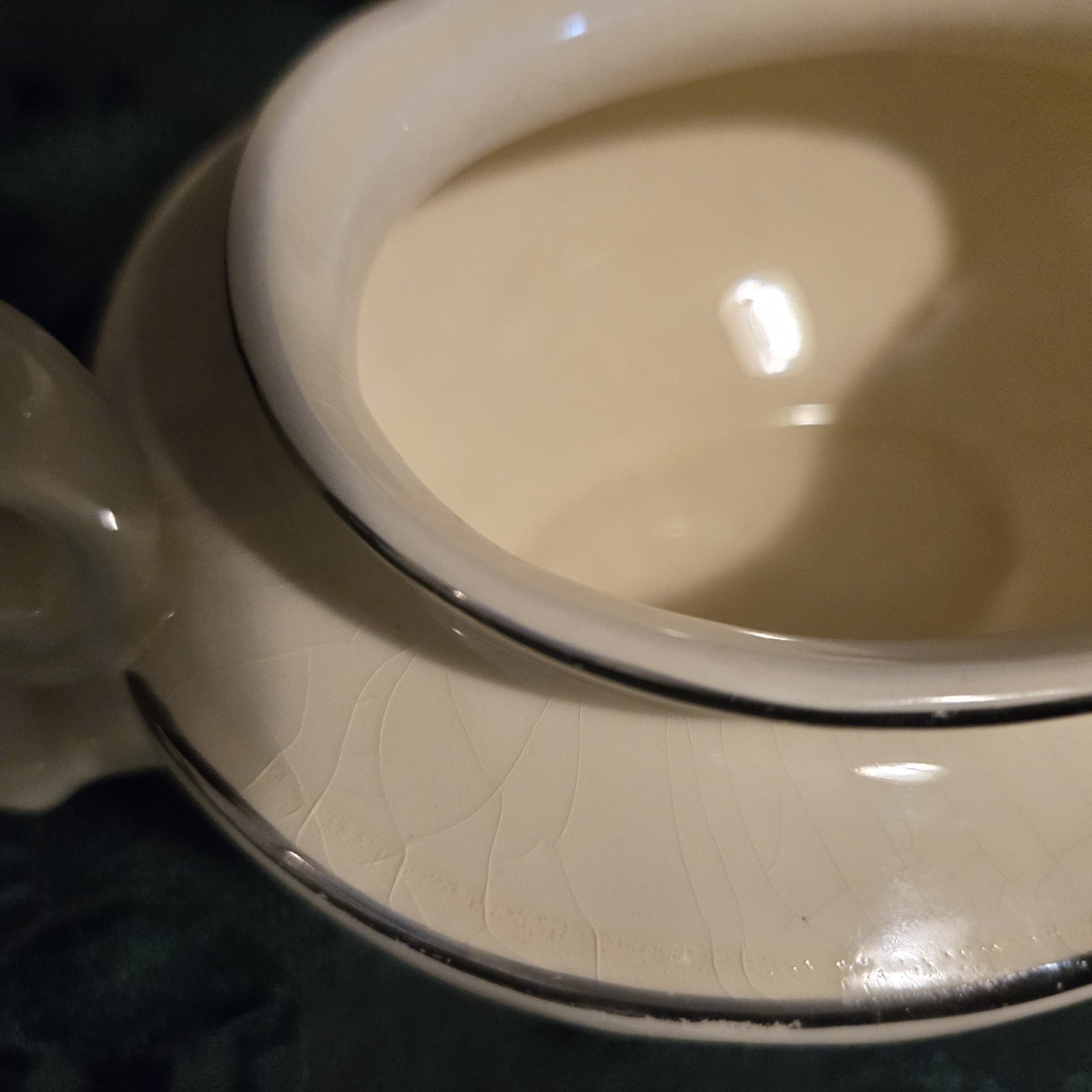Homer Laughlin Marigold Pattern Gravy Boat with Platinum Trim