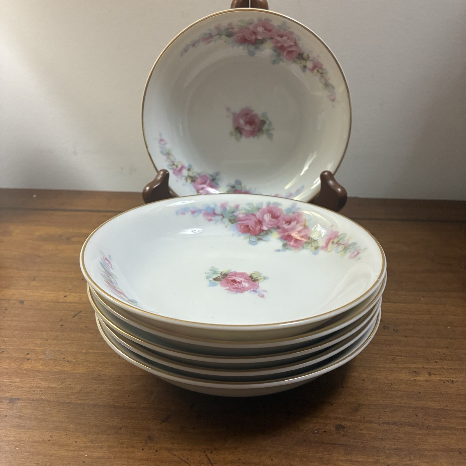 6 Vintage Fine China Corona Fruit Dessert Bowl Pink Roses Made In Occupied Japan