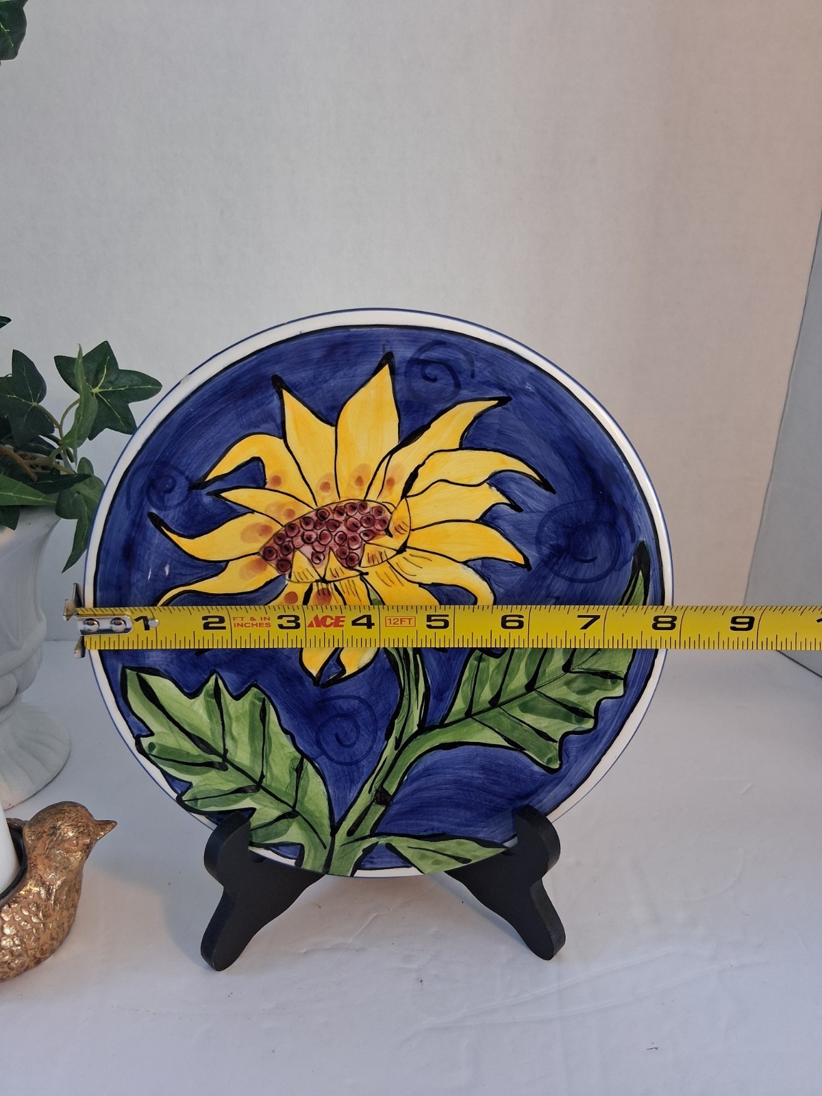 Vintage “Tika Lotus International” Brand Sunflower Plate; Cobalt Blue & Yellow