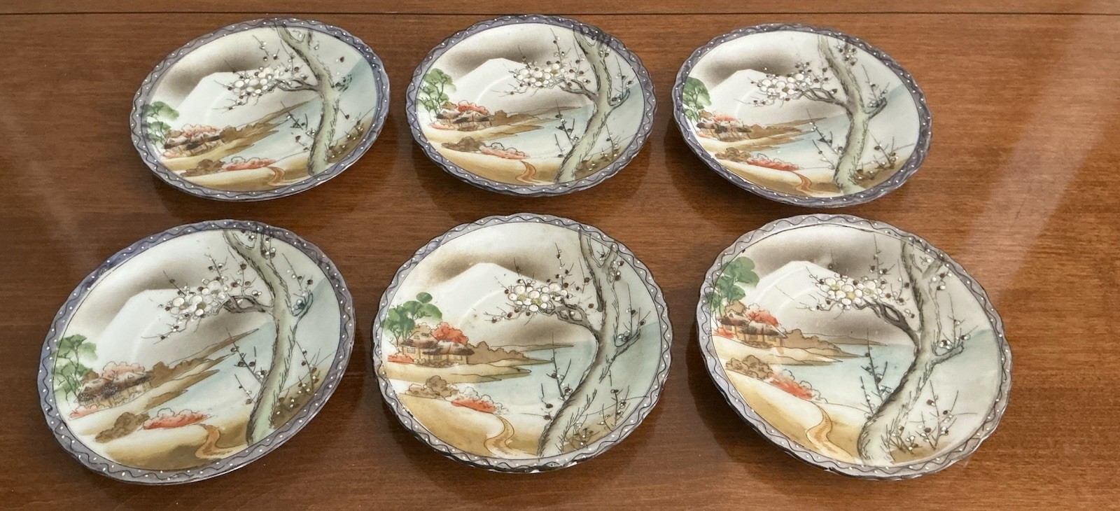 Antique Nippon Hand Painted Moriage Chocolate Pot Set 14 Torii Gate Mark 1905-15