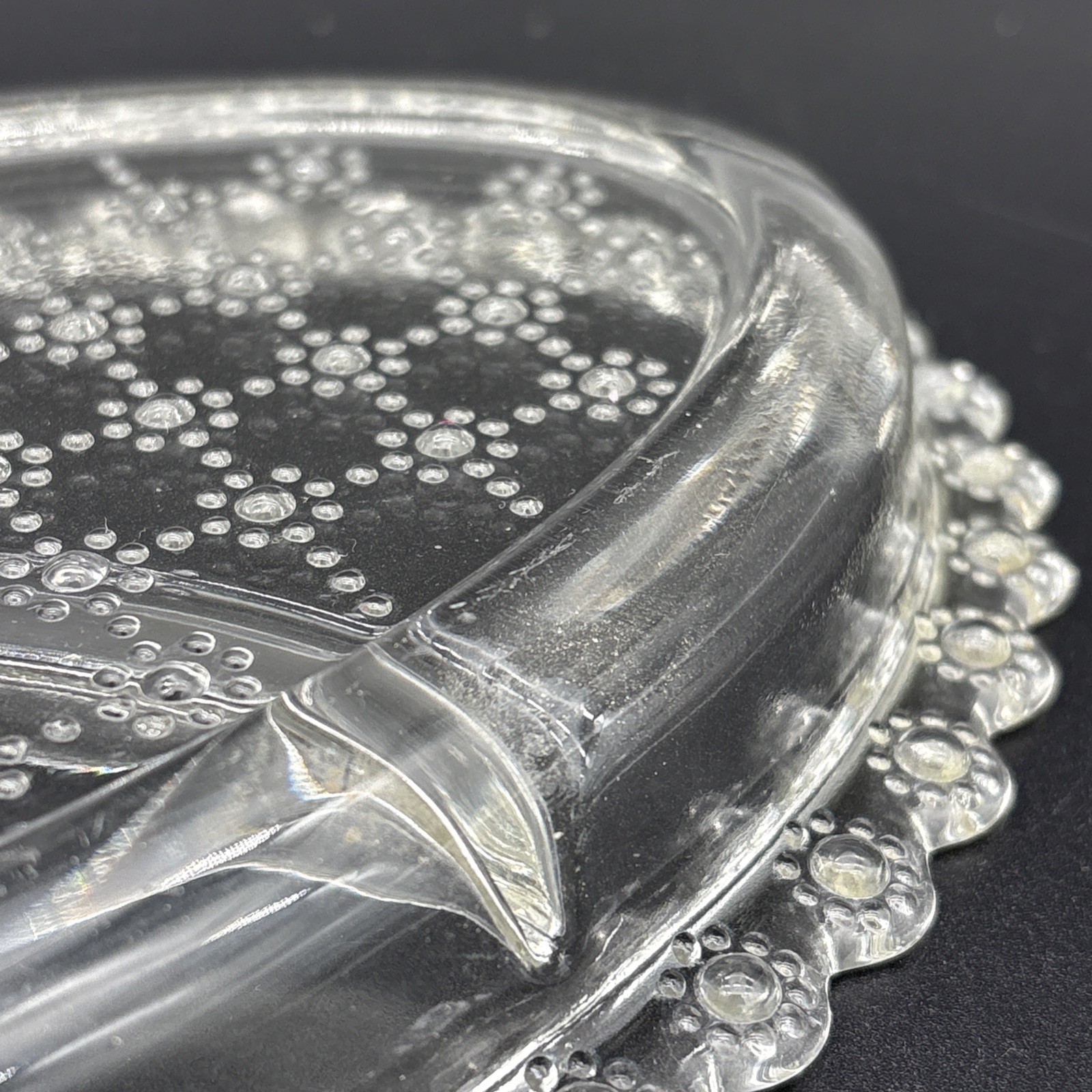 Vintage 1950s Hazel Atlas “Jewel” Clear Glass 3-Section Divided Relish Tray Dish