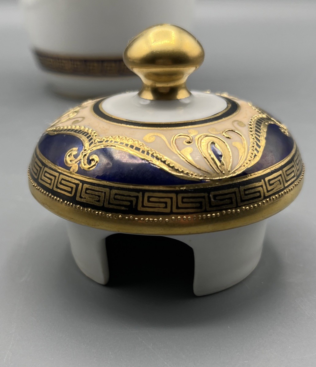 Rare Noritake Cobalt & Gold Ornate Neoclassical Coffee Pot Greek Key Porcelain