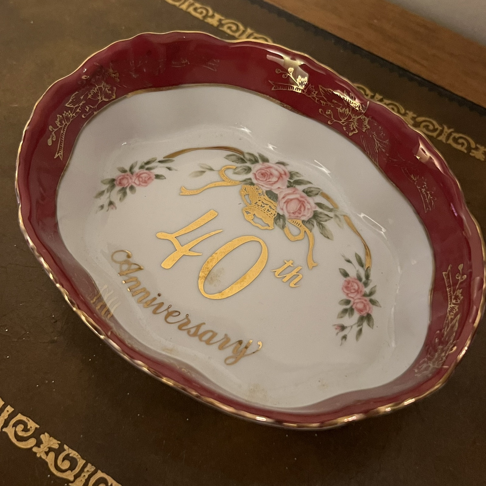 Lefton China Bowl, Trinket Dish, 40th Anniversary. 1988
