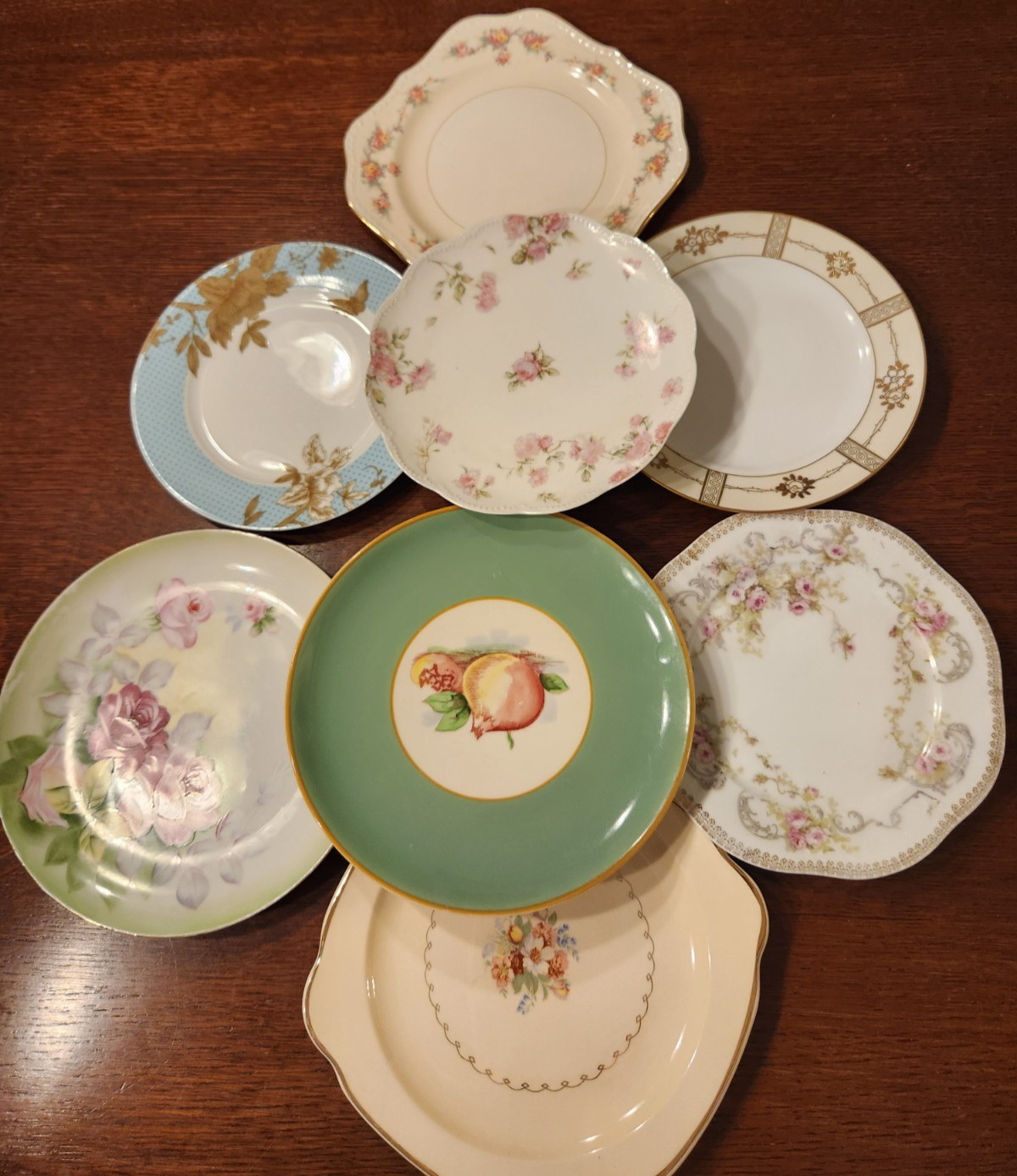 8 Vtg Mismatched China Salad Luncheon Plates Plate Set Mixed Floral Tea Party C