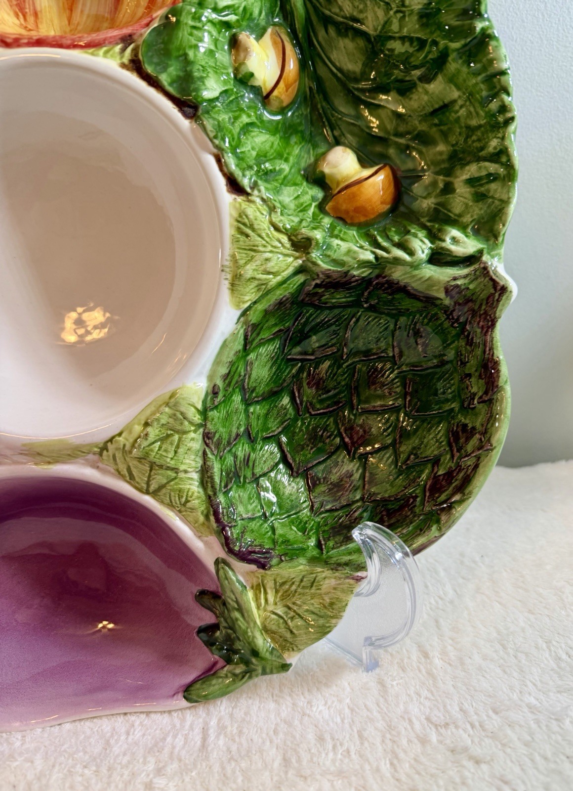 VTG 14″ Majolica Casafina Vegetable & Dip Tray Eggplant Mushroom Artichoke…Italy