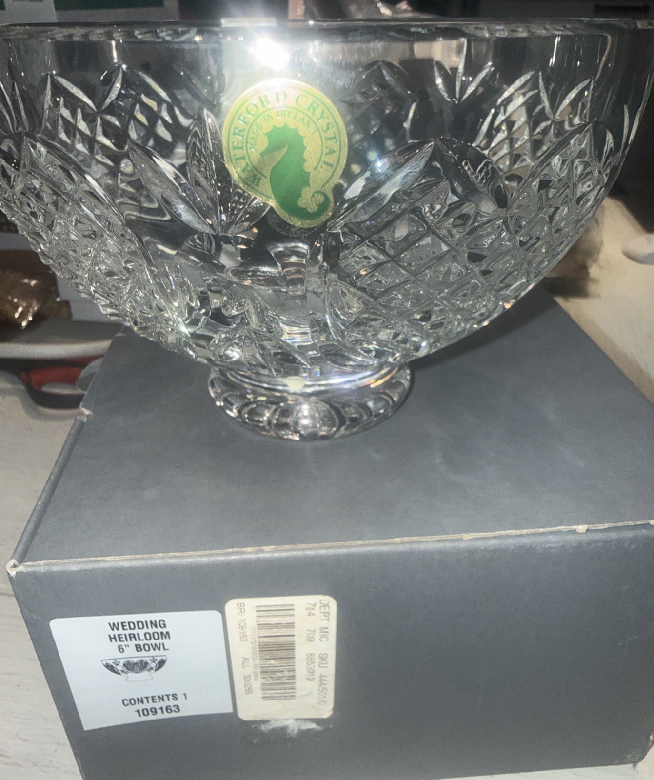 Waterford Crystal Wedding Heirloom Footed Bowl 6″ with Cut Hearts