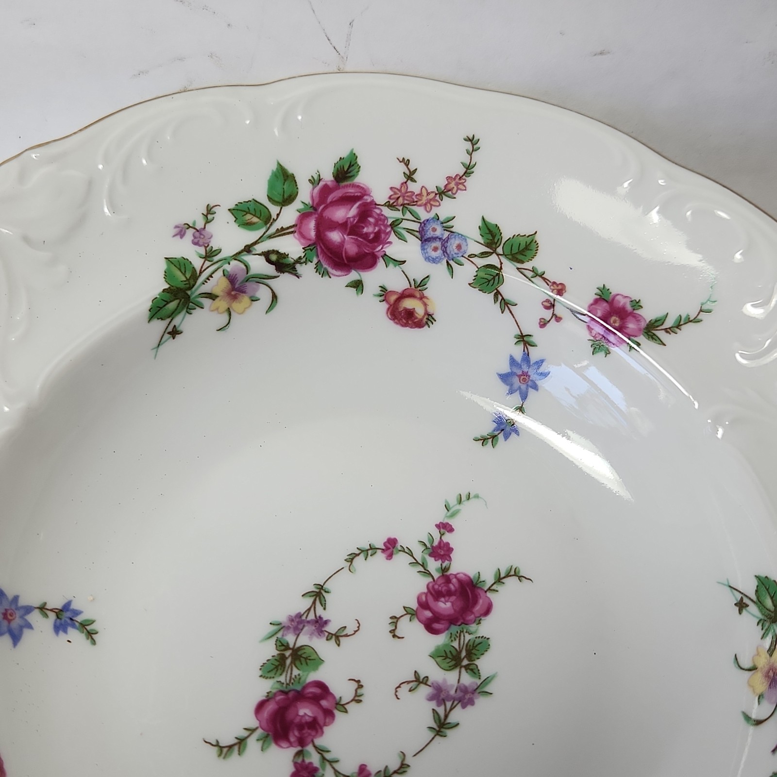 2 Rimmed Soup Bowl Floral Vintage Wawel China, ROSE GARDEN Made In Poland 8 1/8″