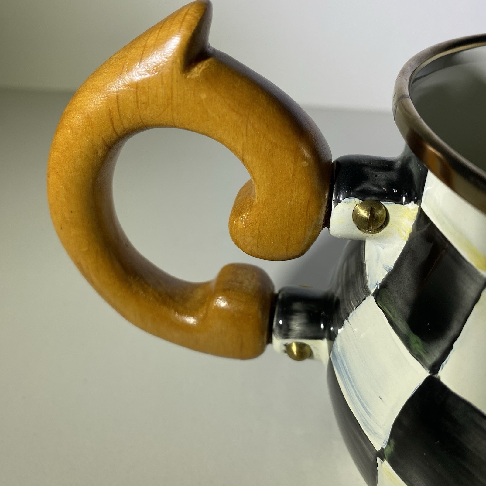 MacKenzie-Childs Vintage Courtly Check Enamel Creamer with Wooden Handle