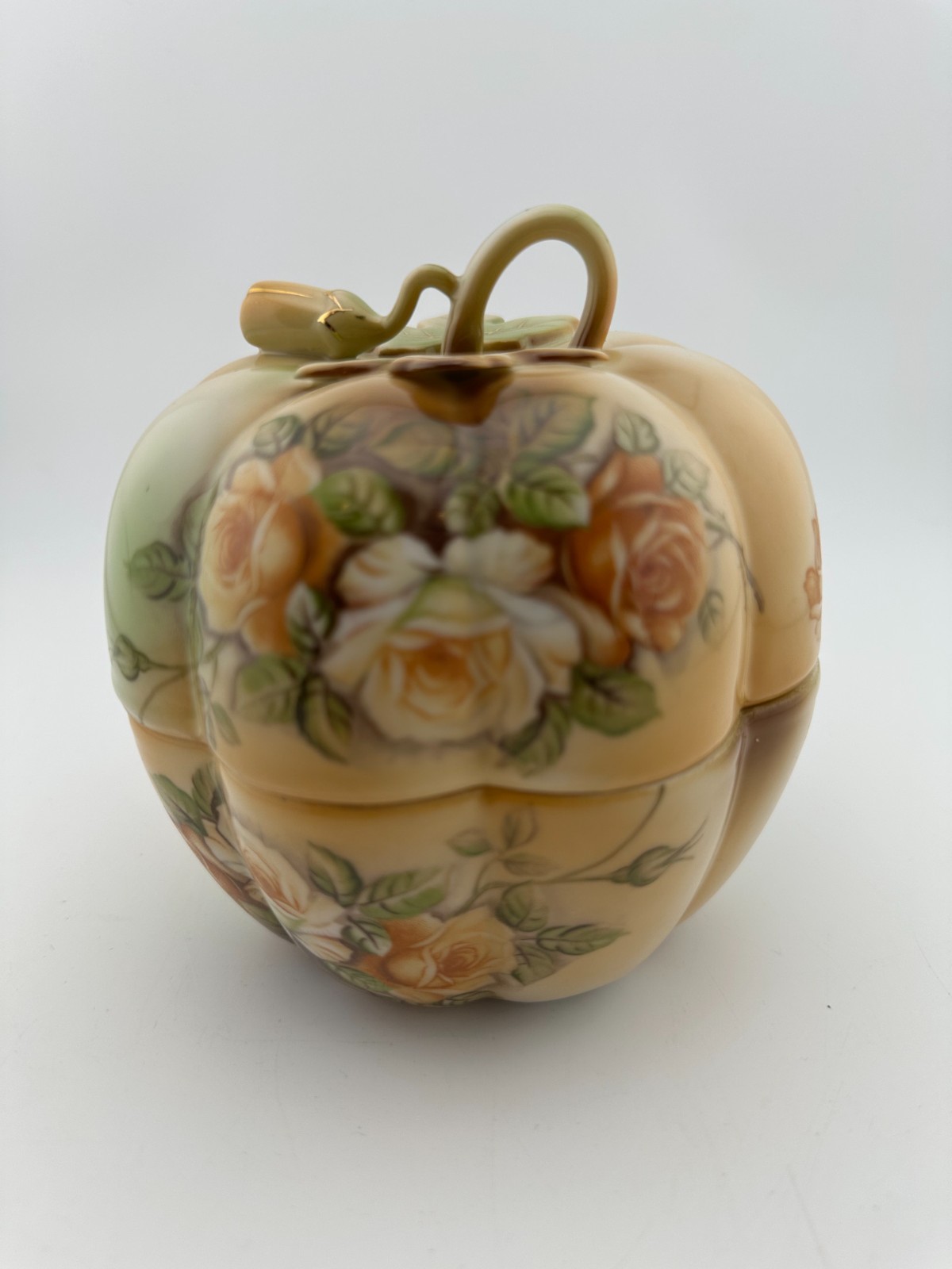 RS Prussia Pumpkin Covered Candy Dish Floral Luster Porcelain Box