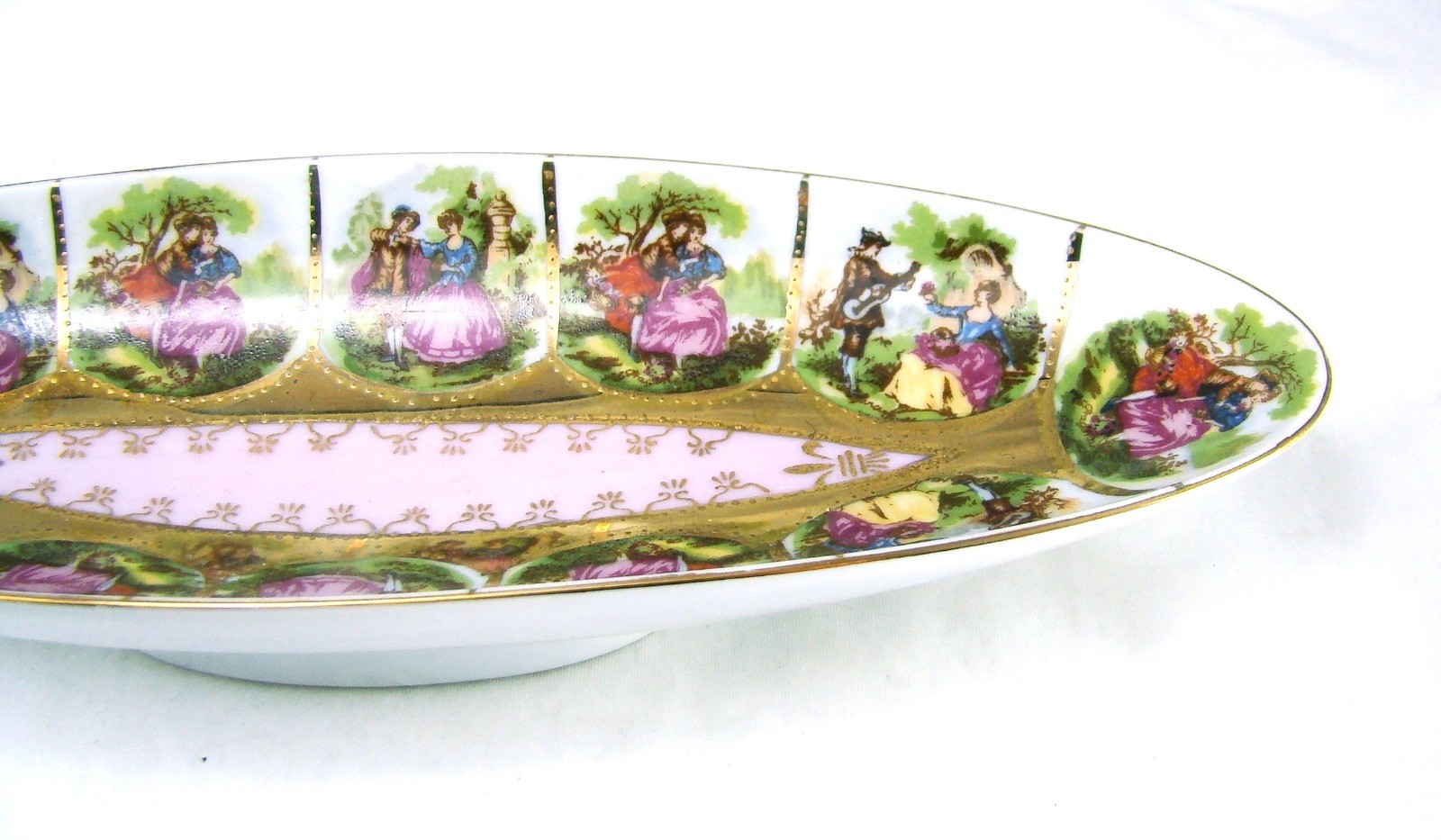 Arnart 55/1102 Royal Vienna Victorian Courting Scene Celery Dish Pink Center NEW