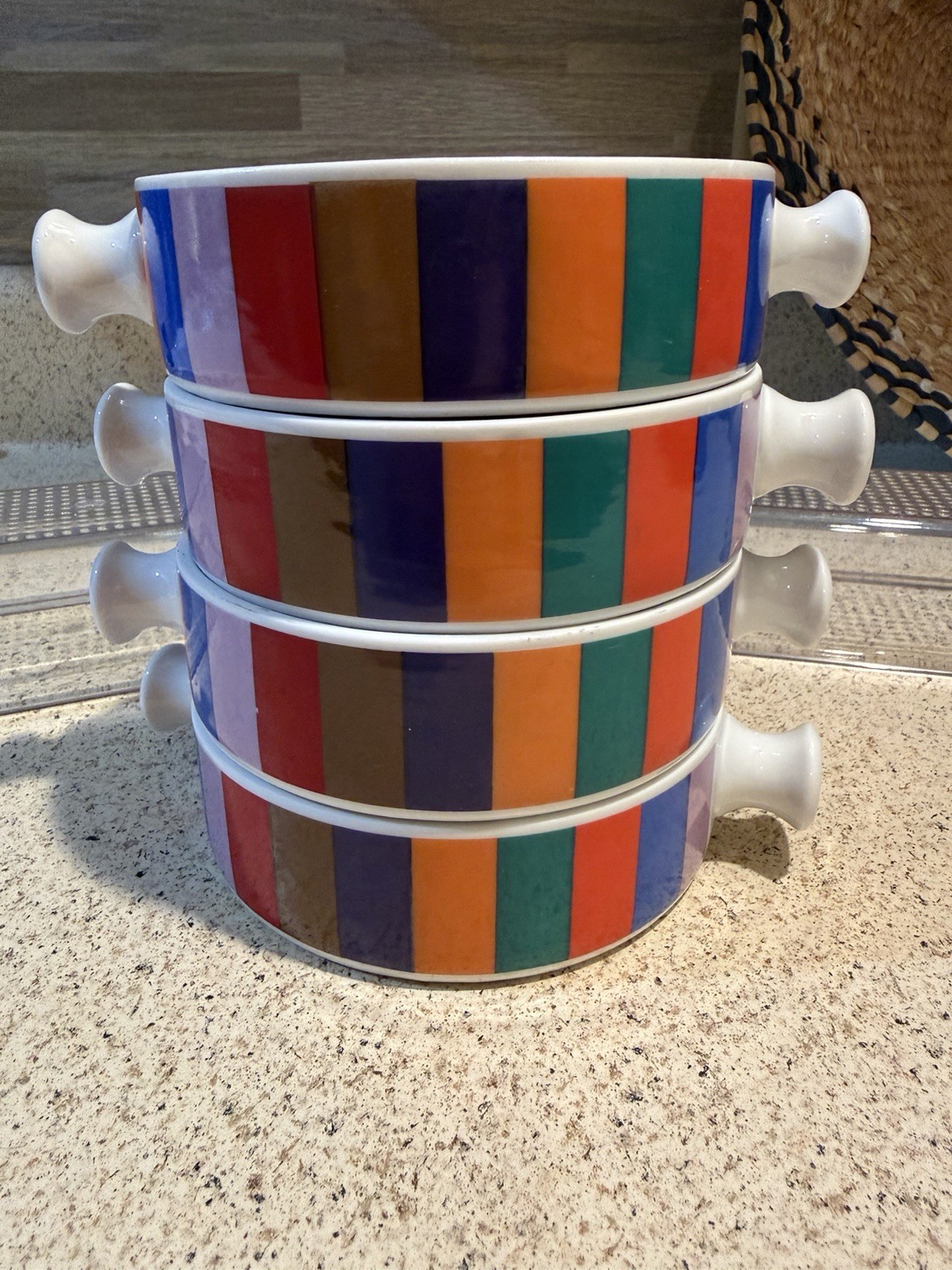 4 Vintage SAN REMO Colorblock Stripe Tapas Party Dishes by IMPERIAL Japan Spade