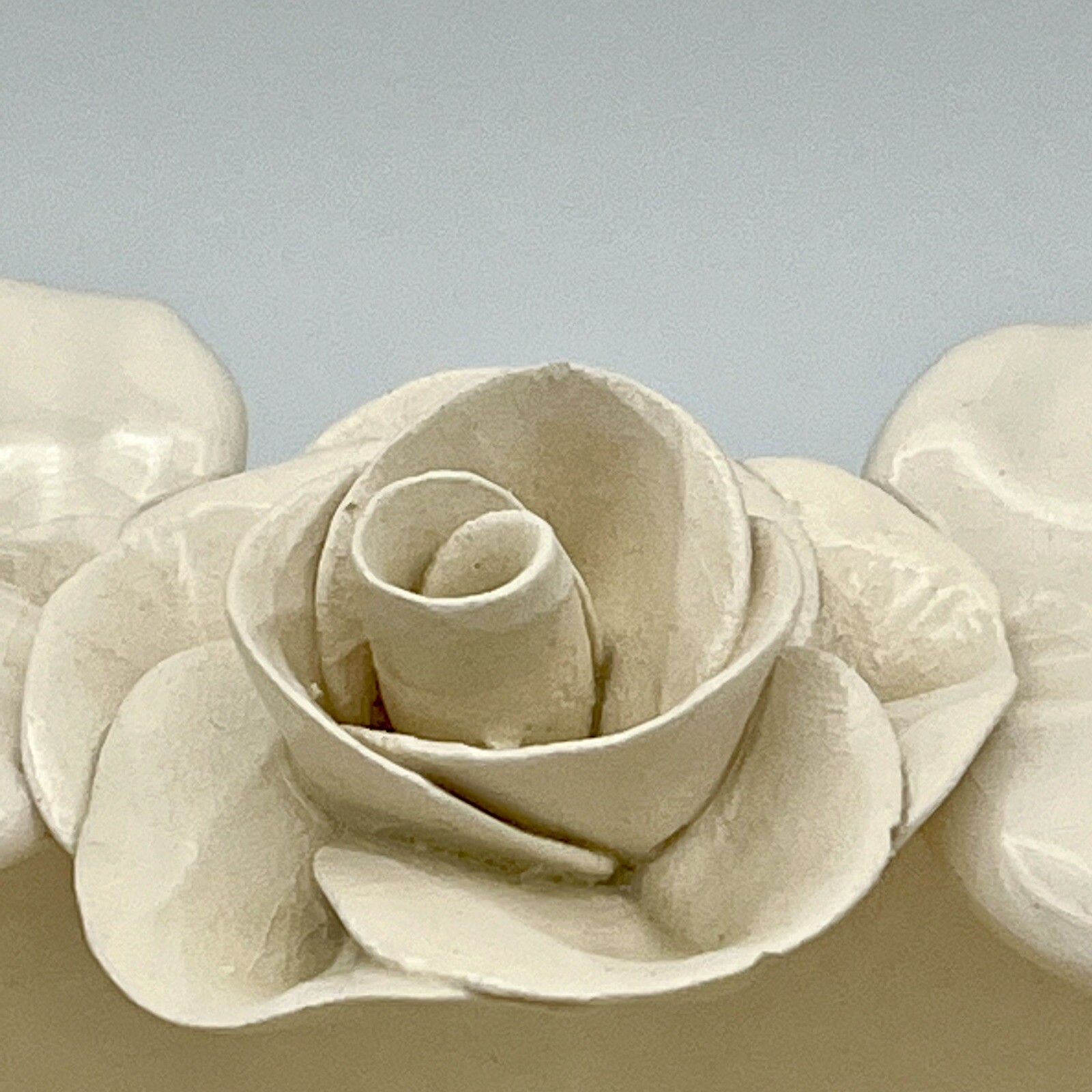 Vntg Paper Windows Rose Heart Bowl Candy/Trinket Dish Signed Ivory Ceramic 6.25”