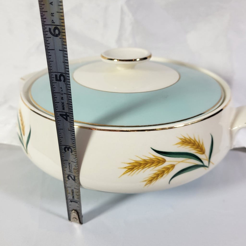 Vintage Taylor Smith & Taylor Autumn Wheat Covered Casserole Dish with Turquoise