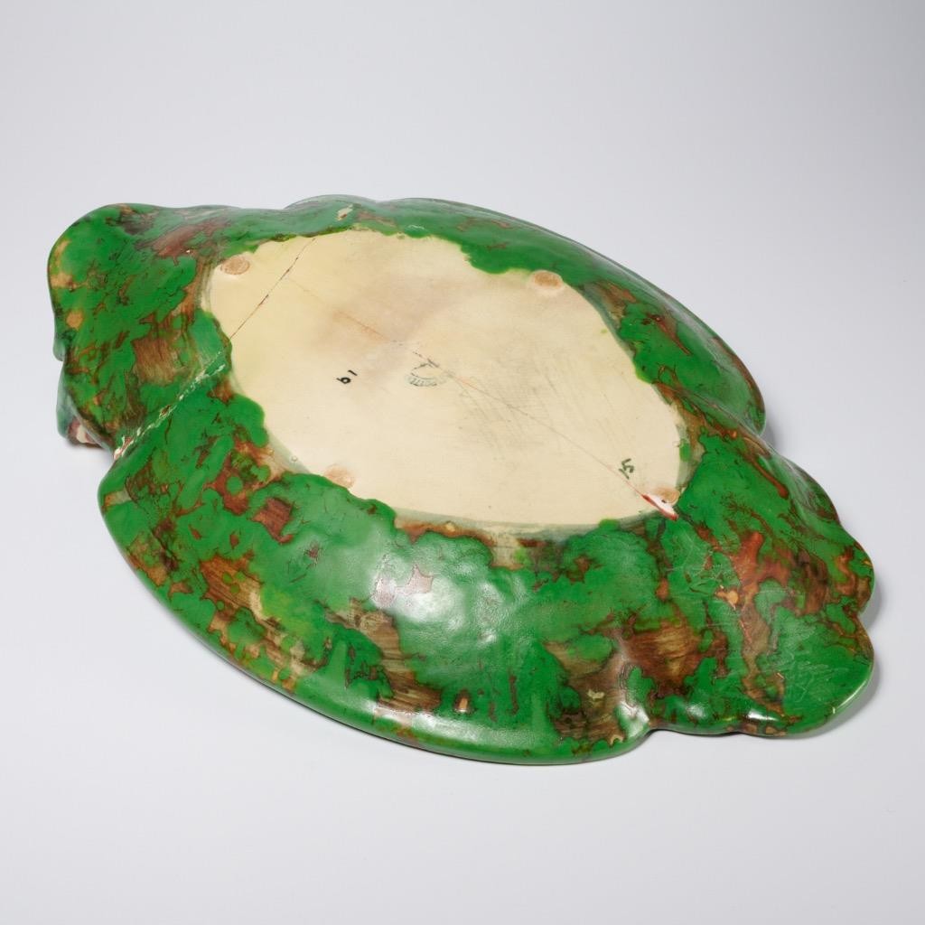 Weller Coppertone Green Semi Matte Frog Lily Pad Pond Shallow Bowl 15.5″l *READ*