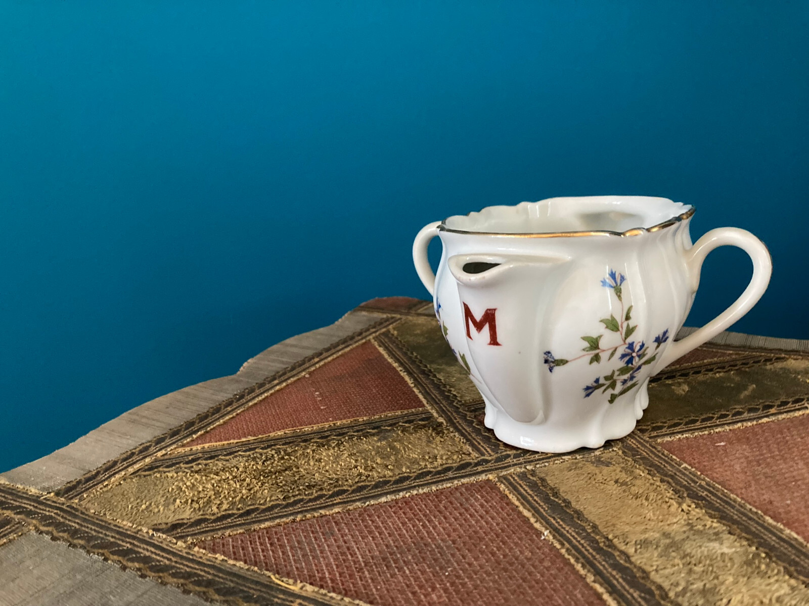 Vintage White Floral Porcelain Double Spout Gravy Boat