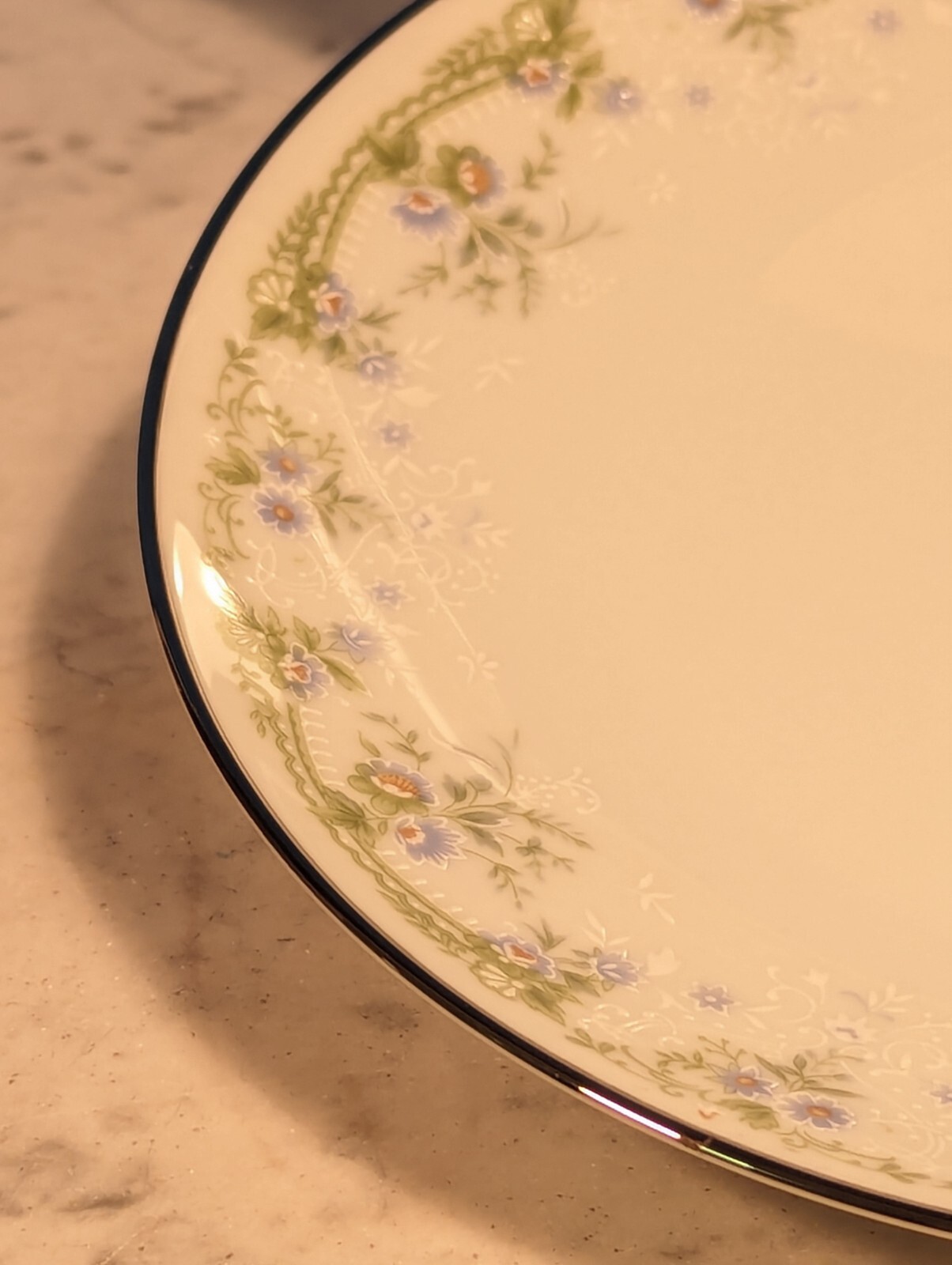 2 Bread Plates Noritake Fine Bone China Blue Green Floral Silver Trim Dee #2212