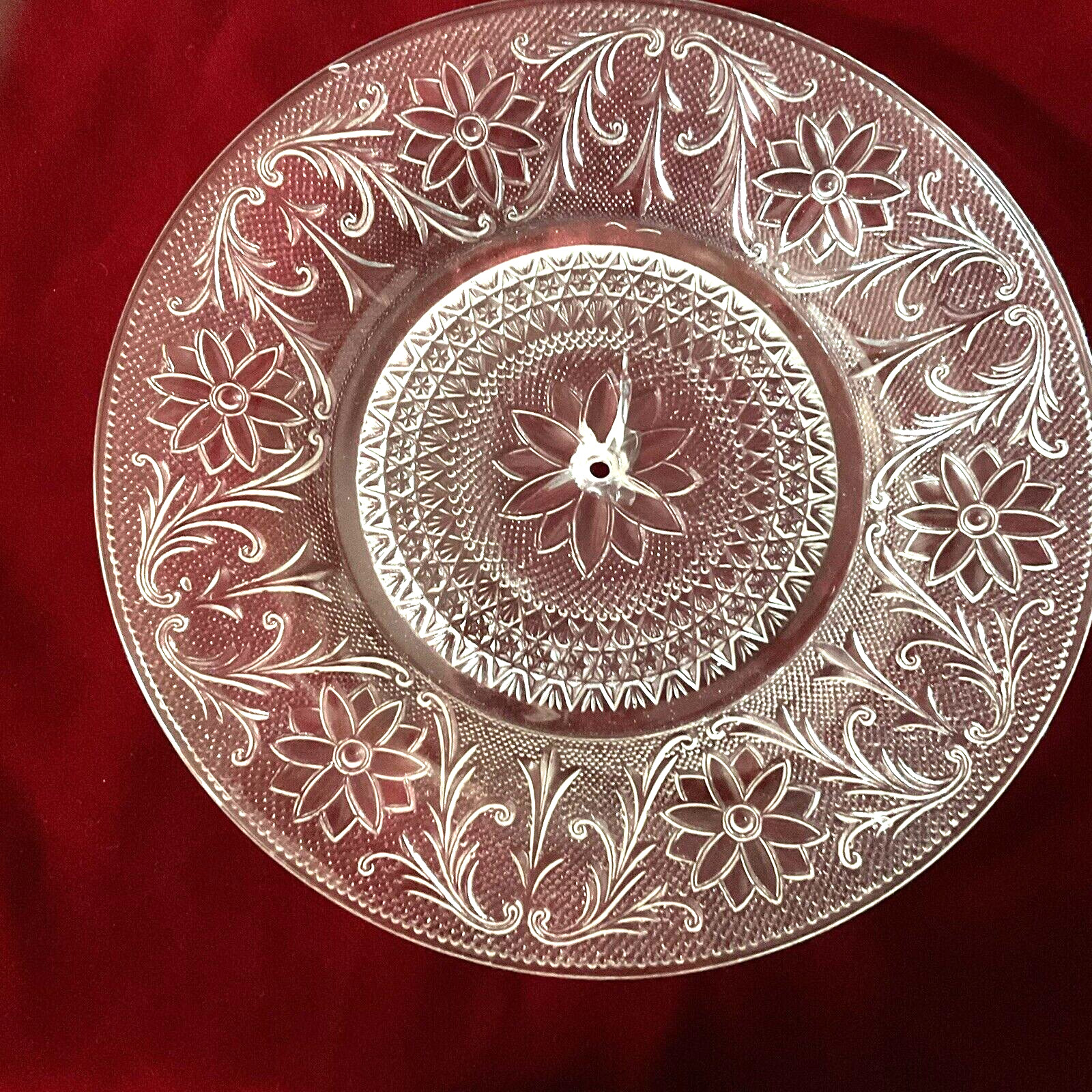 Indiana Glass Sandwich Plate 10 1/4″ Tiara Hole in Middle 1-1/4″ Smooth Crack