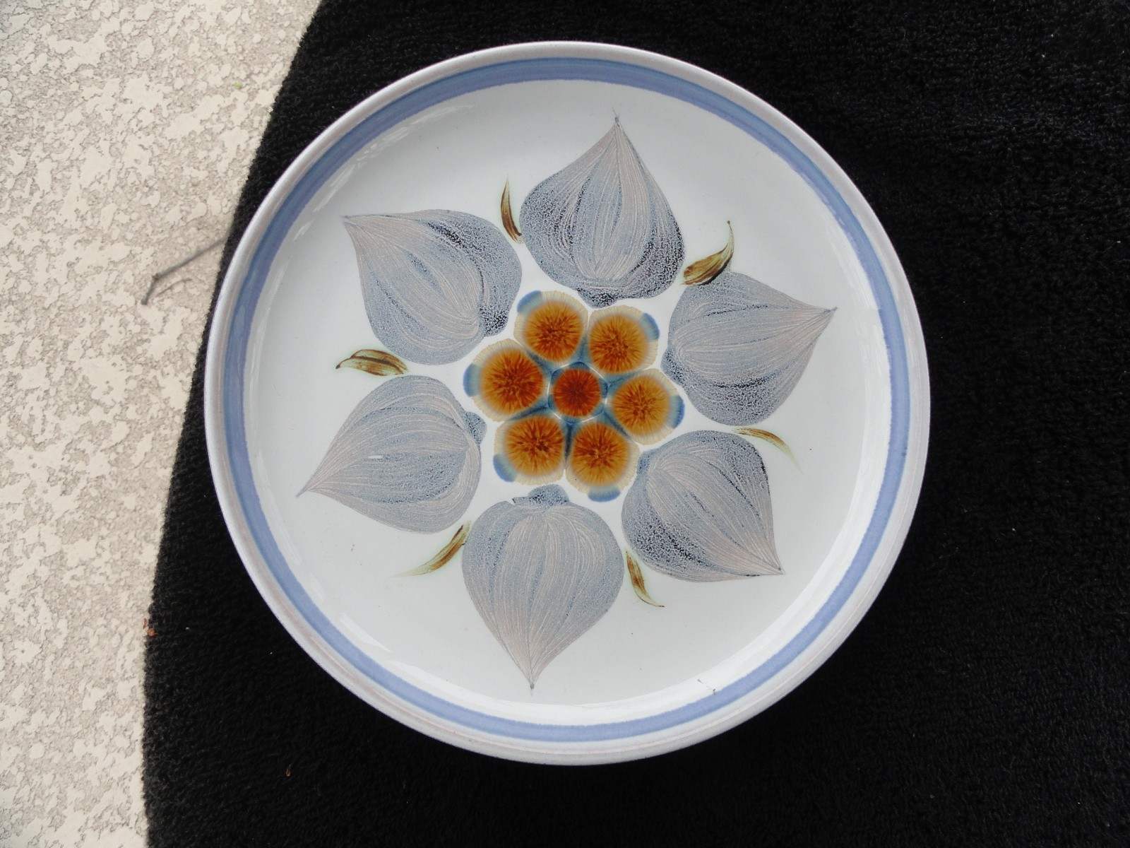 Denby Chatsworth Blue Rim Tan Brown Flower Off White Salad Plate