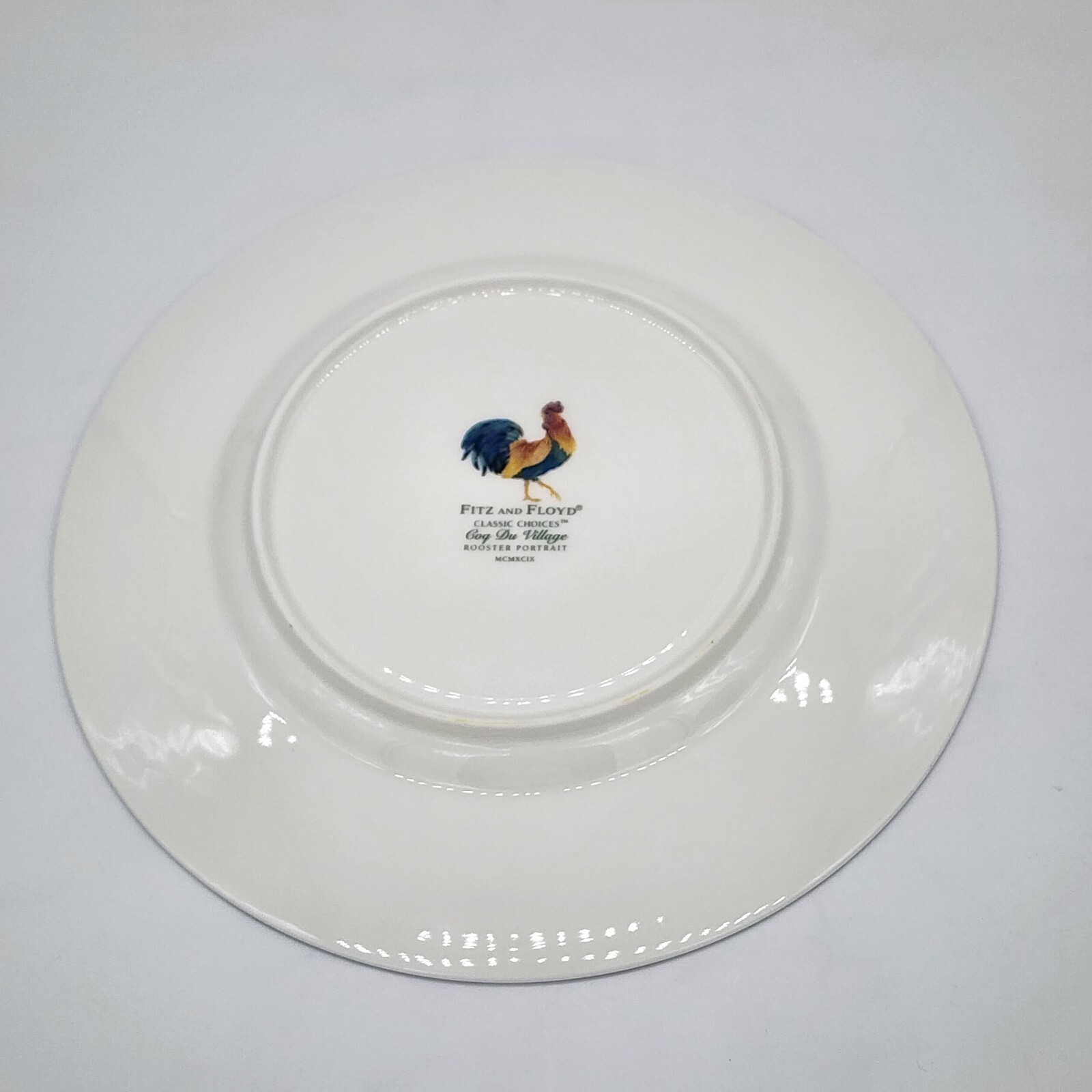 Fitz and Floyd Coq Du Village Rooster Portrait 9 1/8 in Salad Plates Blue (2)