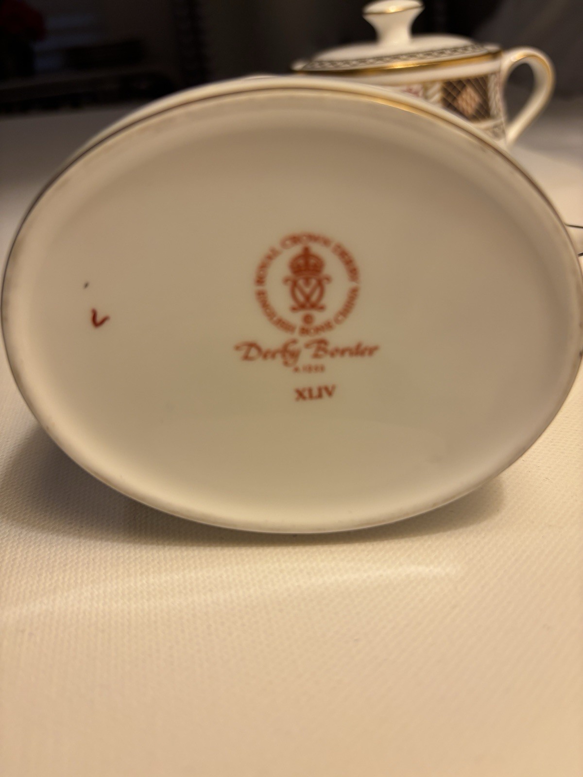 Royal Crown Derby Bordered Covered Sugar Bowl And Creamer