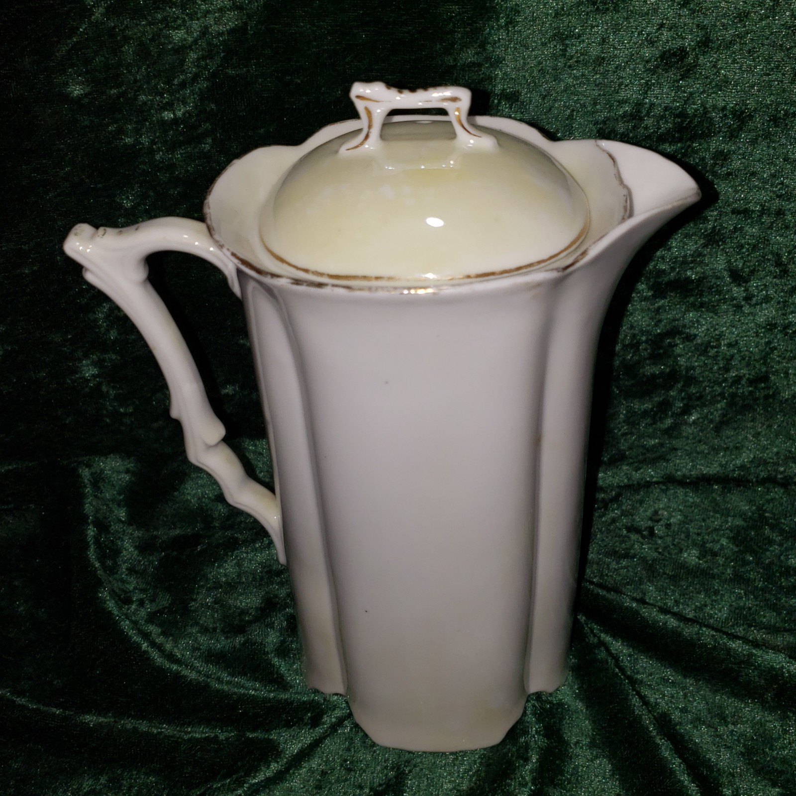 Antique Porcelain Germany Chocolate Pot Raised Sailboat 8″