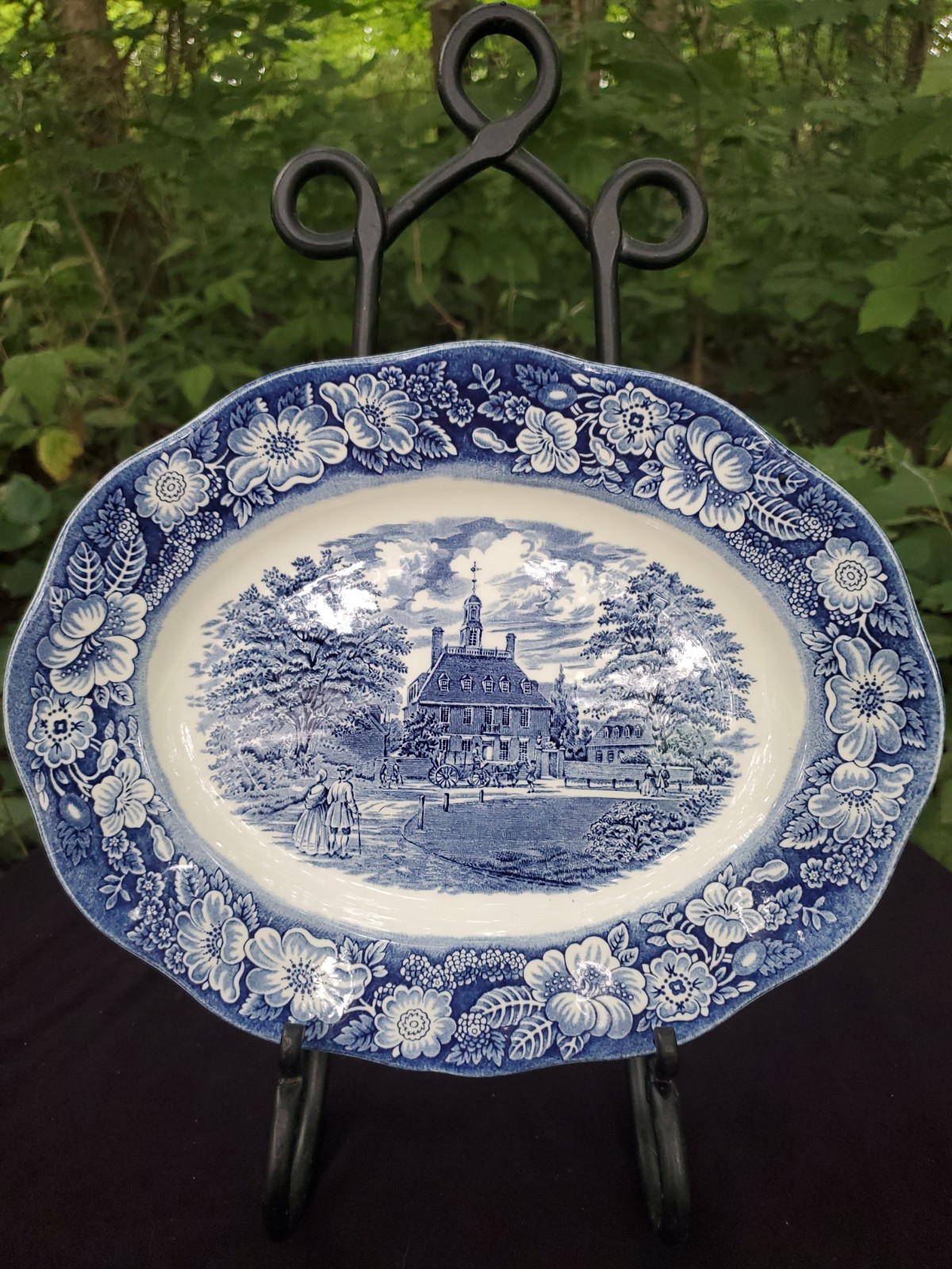 VTG Liberty Blue White Staffordshire Transferware Ironstone Oval Platter 12″