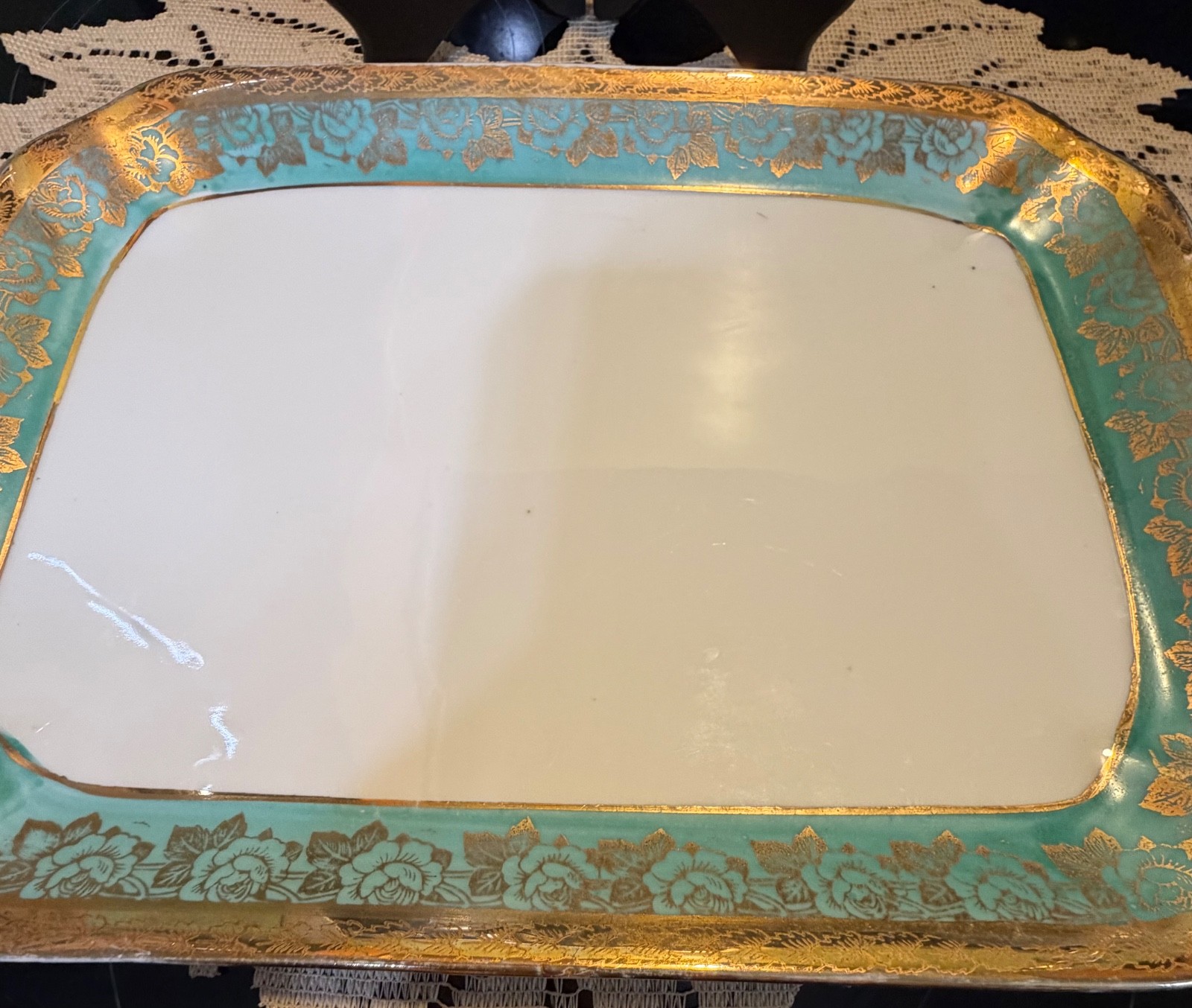 Vintage Superior China Bavaria 22 Carat Embossed gold n green Platter
