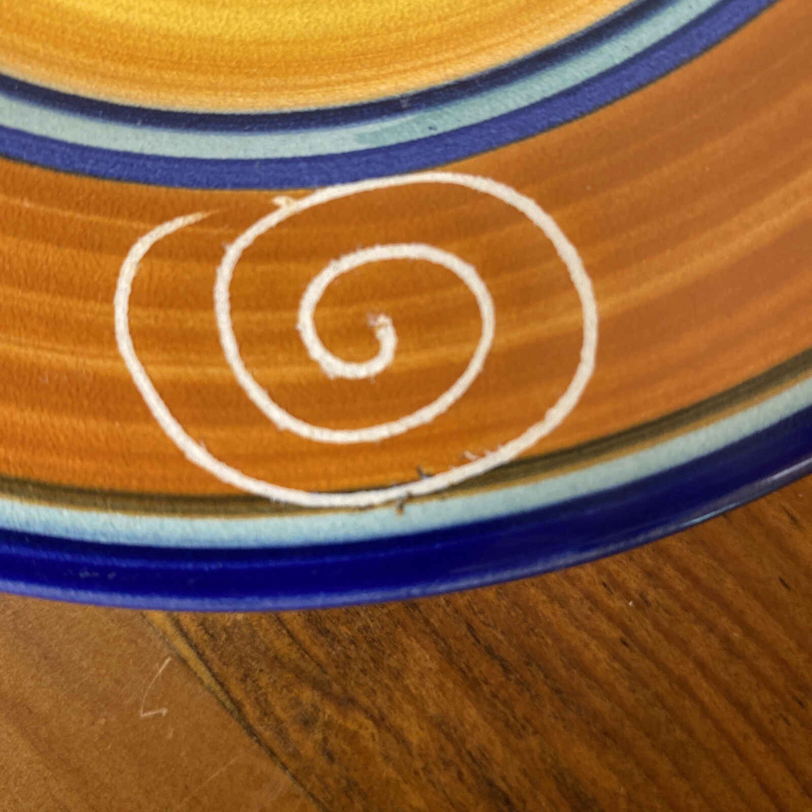 Pier 1 Yellow & Cobalt Blue Earthenware Italy Vintage 8” Plate Hand Painted EC