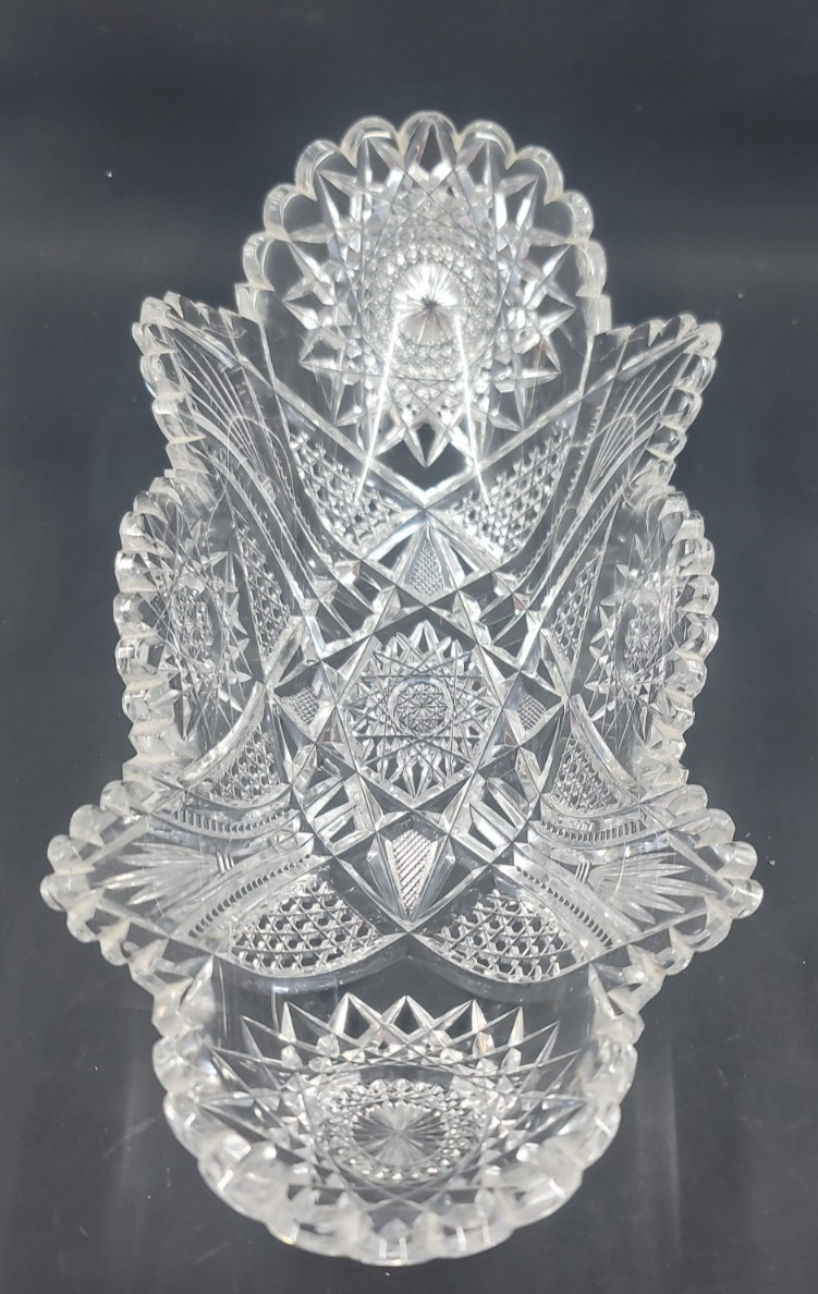 Antique American Brilliant Cut Glass Bowl Hobstar Sawtooth Crystal Centerpiece