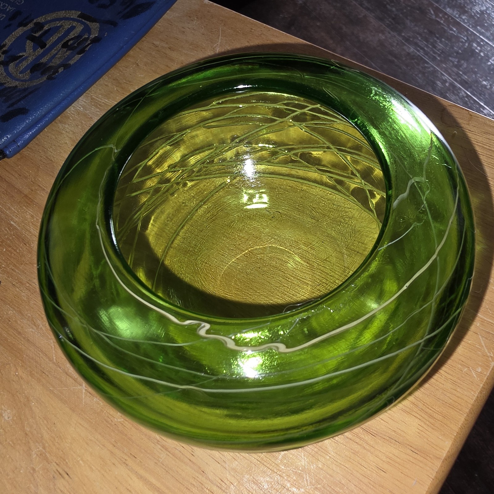 Vtg Dark Green Bowl Pillar Candle Holder MCM 1960’s 5 “W 3” Open White Threading