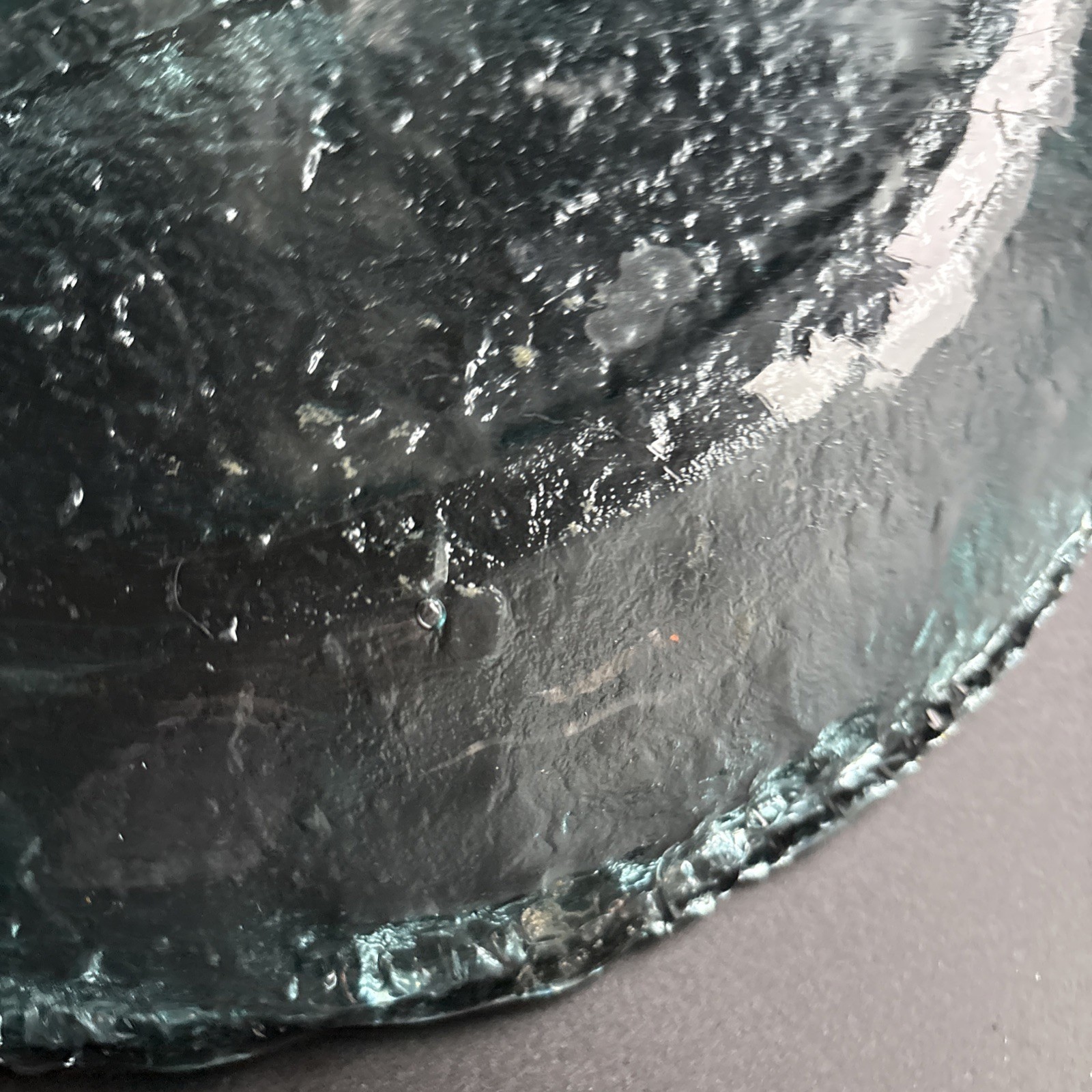 San Miguel Recycled Blue Green Art Glass Oval Bowl Made In Spain 13” X 7.75”