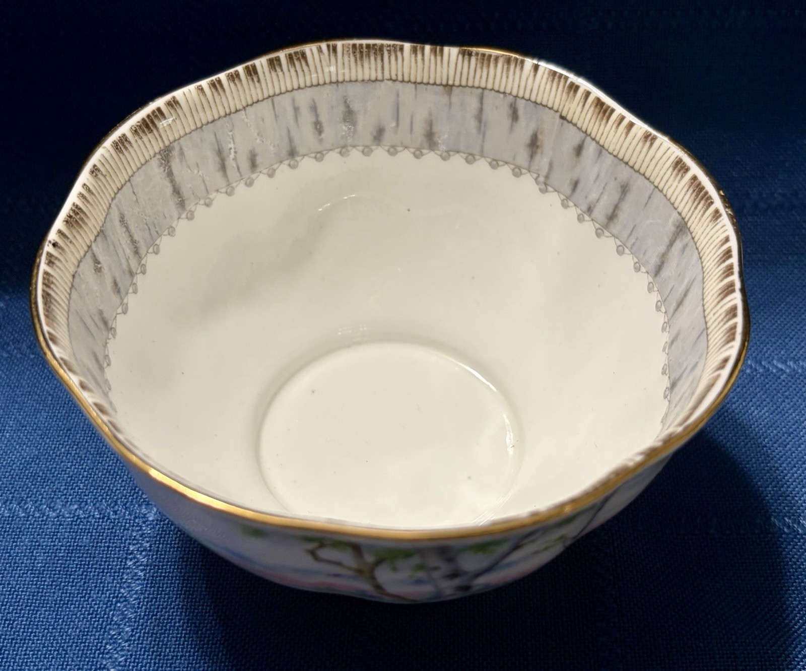 Royal Albert Silver Birch Cake Set for 6 Handled Plate C&S Cups & Saucers Plates