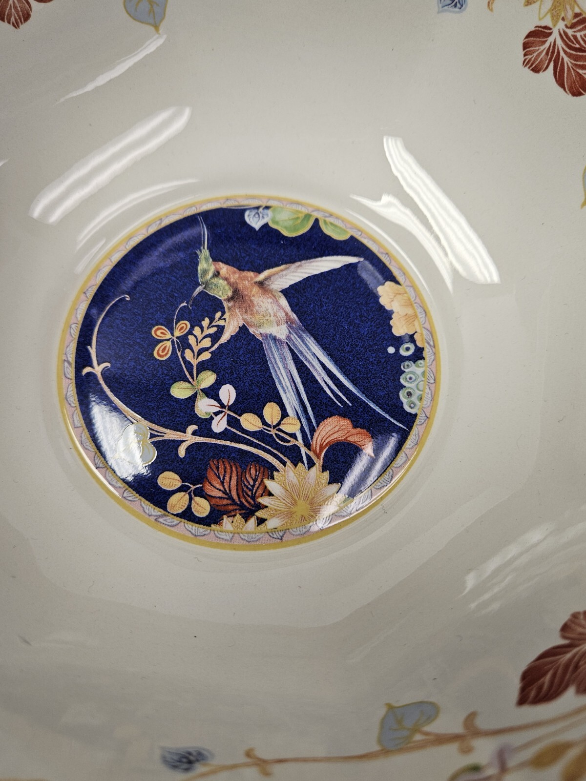 Spode Summer Java 7″ Serving Octagonal Bowl #F1994 with Birds Flowers 7″Wx3.5″H