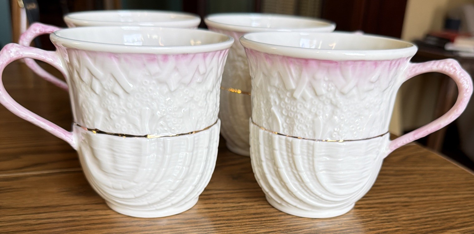 Belleek Ireland Neptune Mugs “RARE” Set Of 4 Gorgeous