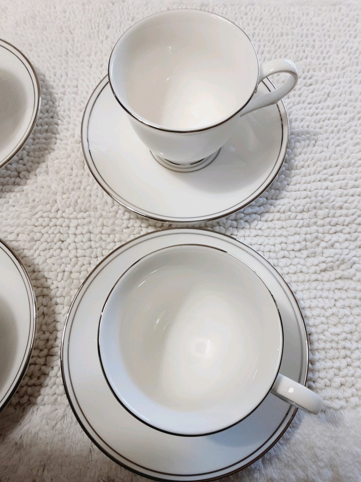 Lenox Federal Platinum Tea Cups & Saucer Classics Collection Bone China Set Of 4
