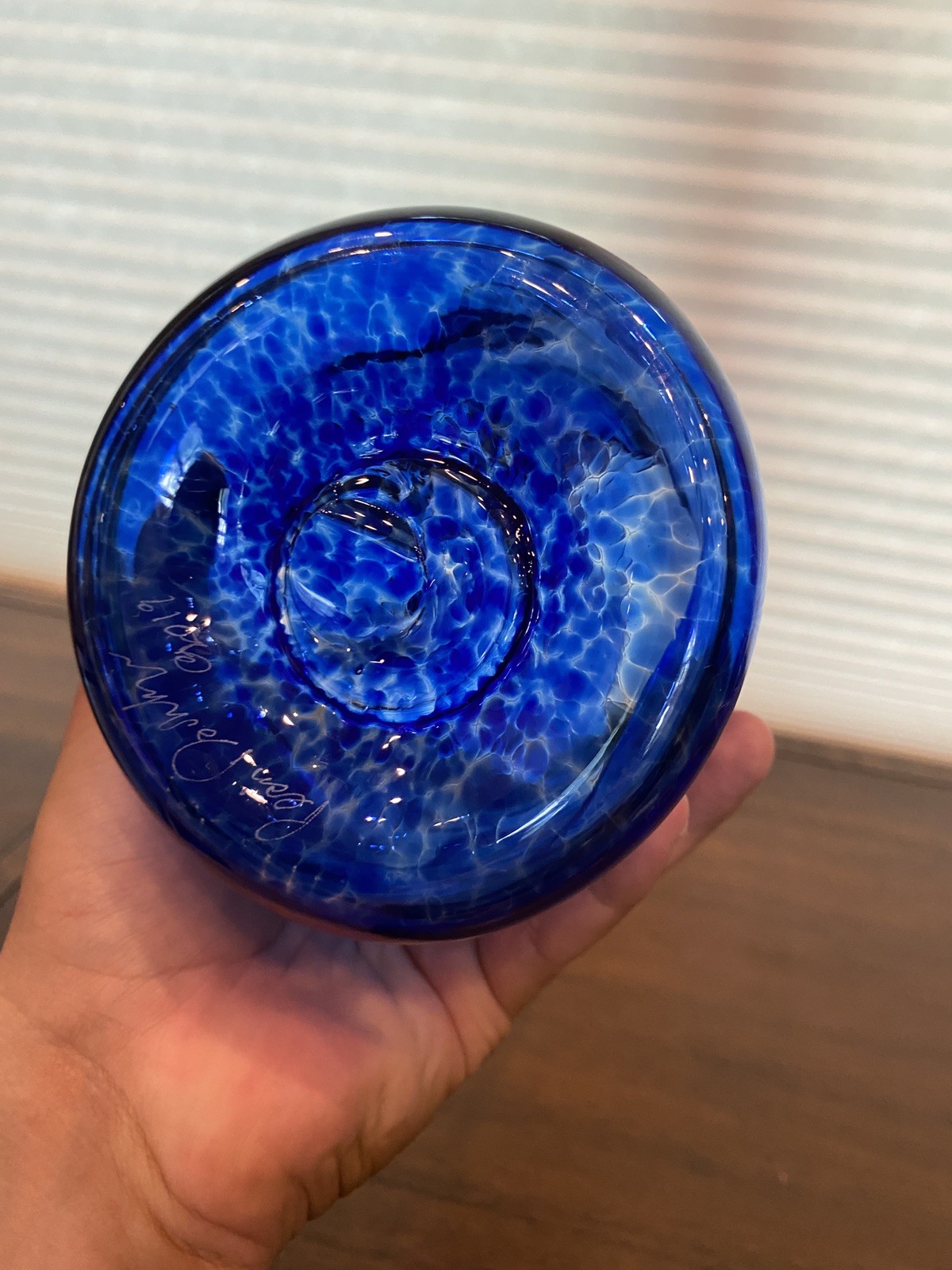 GEORGEOUS LARGE 2019 Cobalt Blue & Yellow Art Glass Pitcher 11.5″H Signed